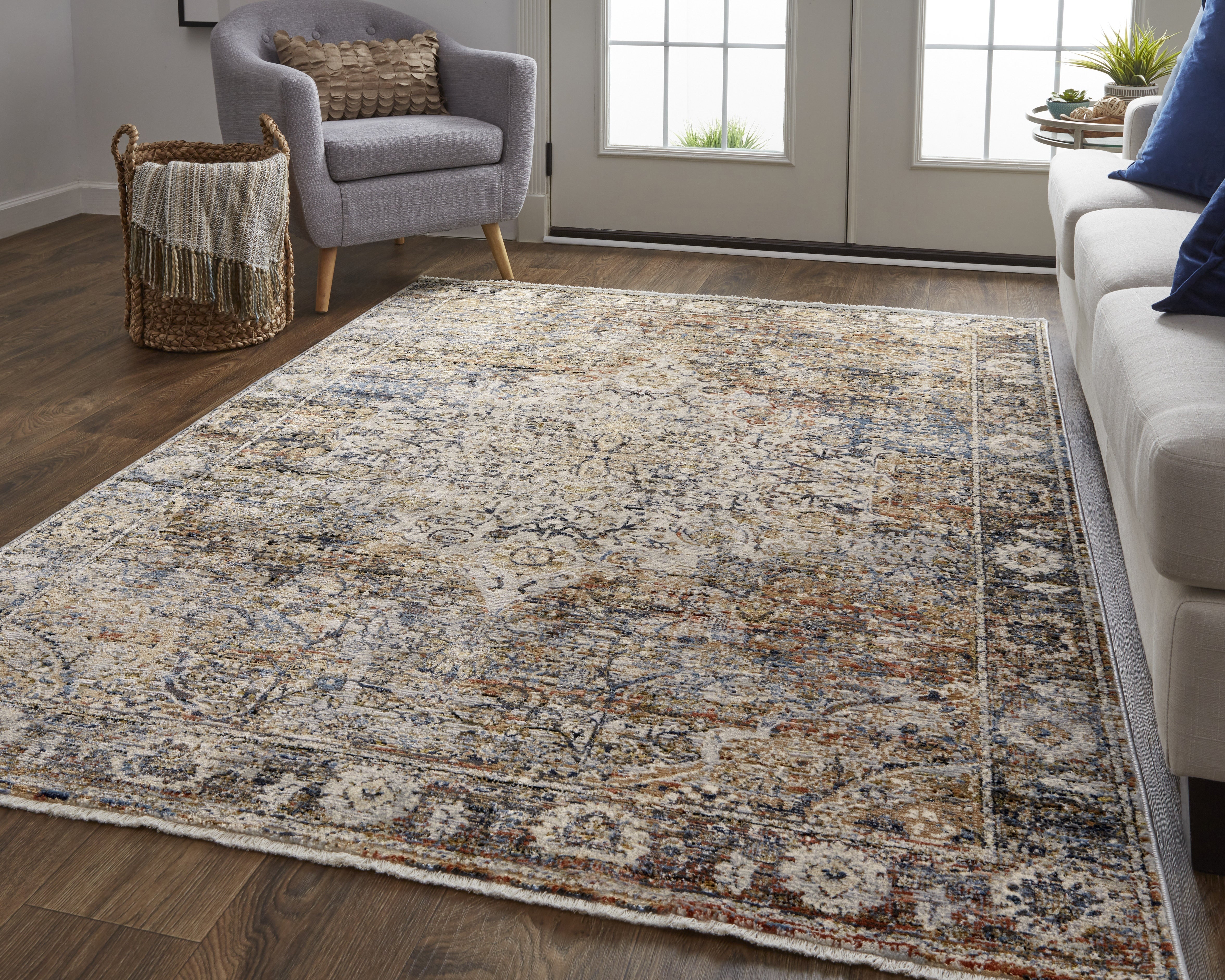 Kaia Transitional Medallion - Tan/Orange/Blue Area Rug