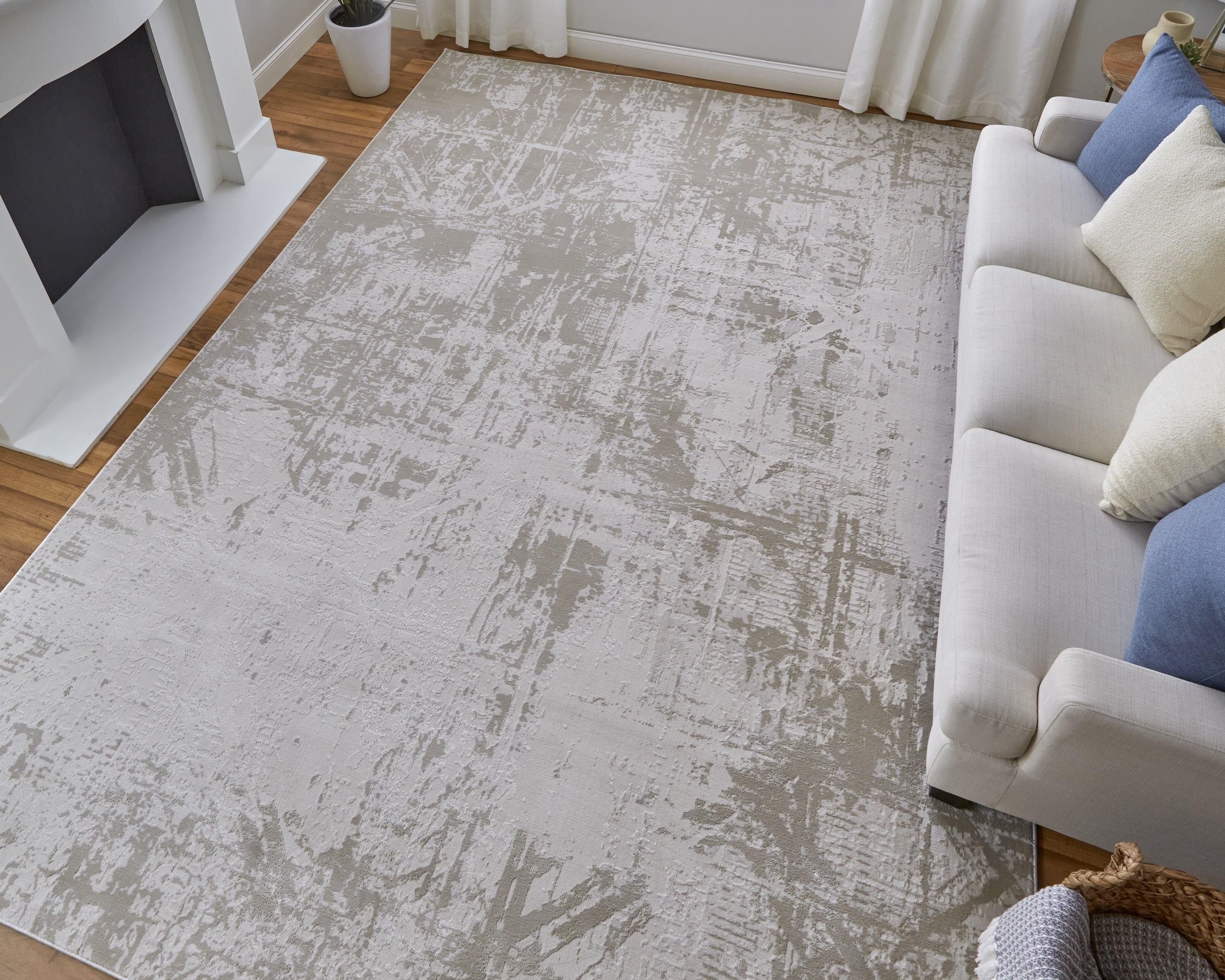 Prasad Modern Abstract - Ivory/Taupe/Silver Area Rug