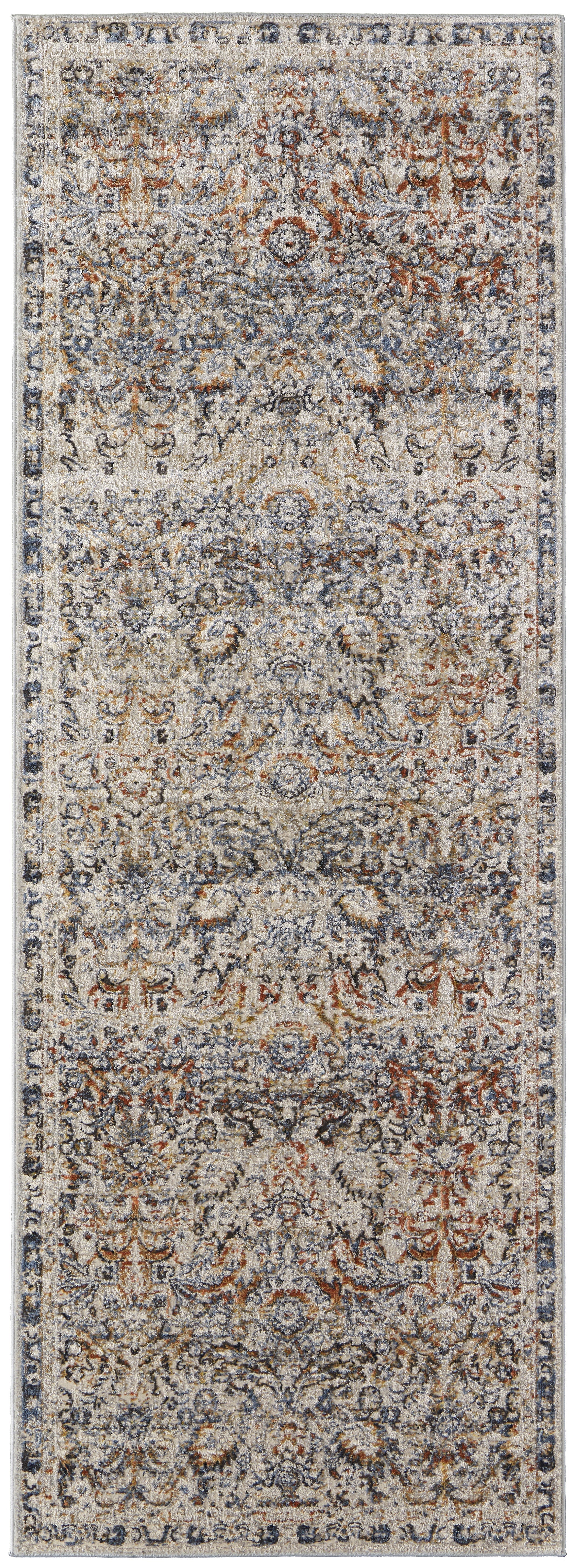Kaia Transitional Damask - Tan/Blue/Orange Area Rug