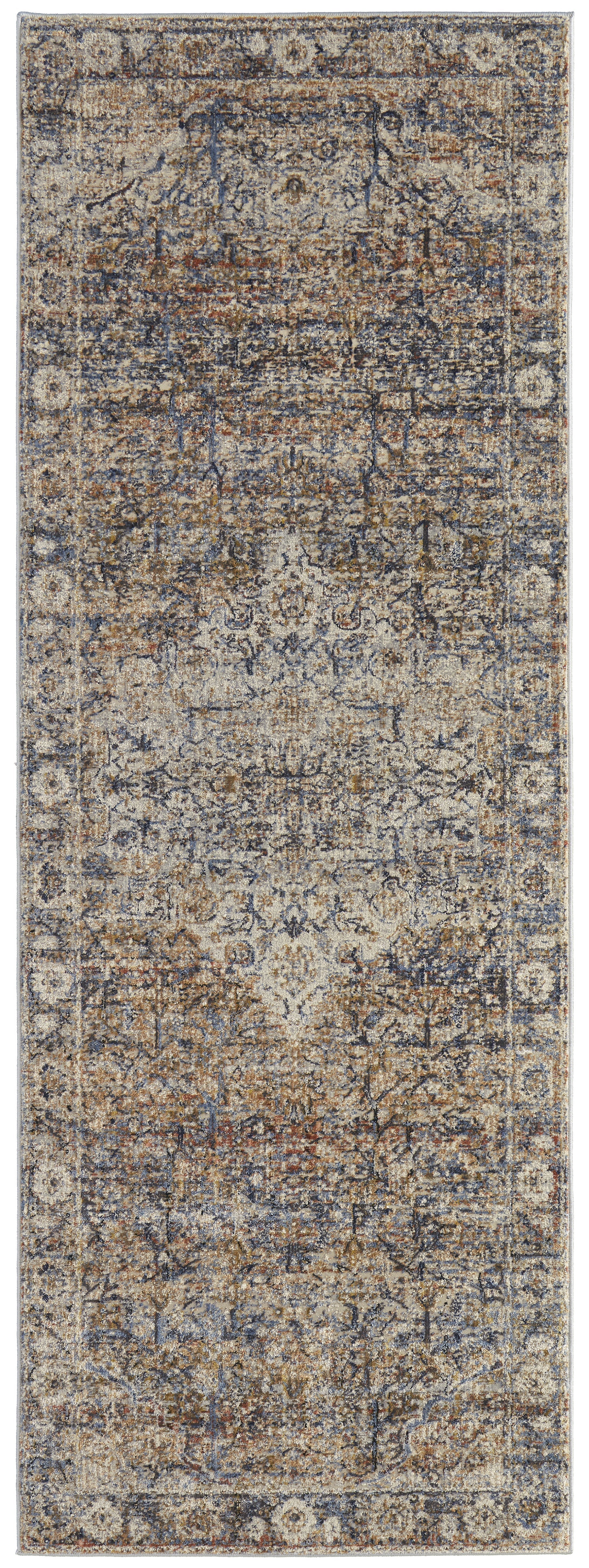 Kaia Transitional Medallion - Tan/Orange/Blue Area Rug