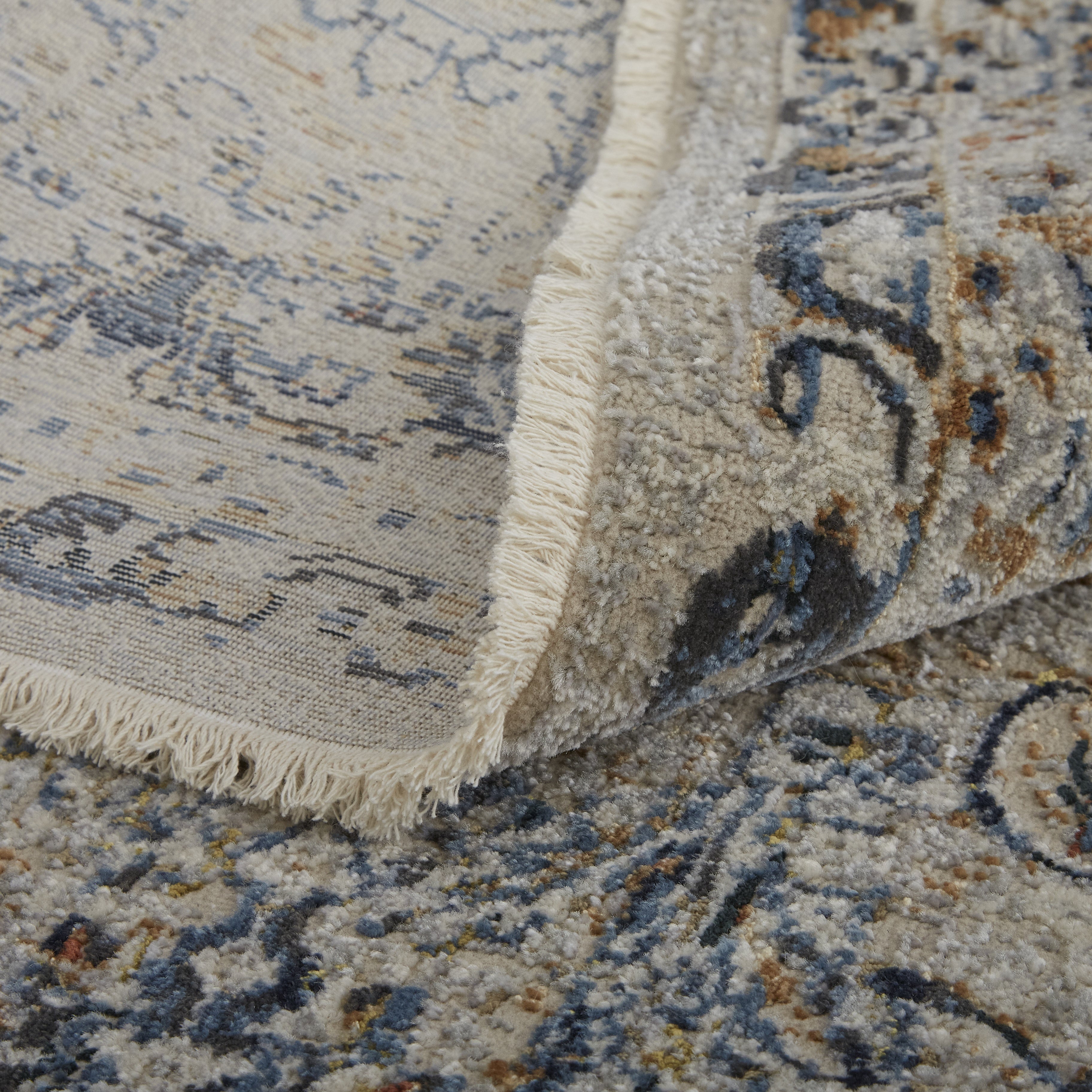 Kaia Transitional Damask - Tan/Blue/Orange Area Rug