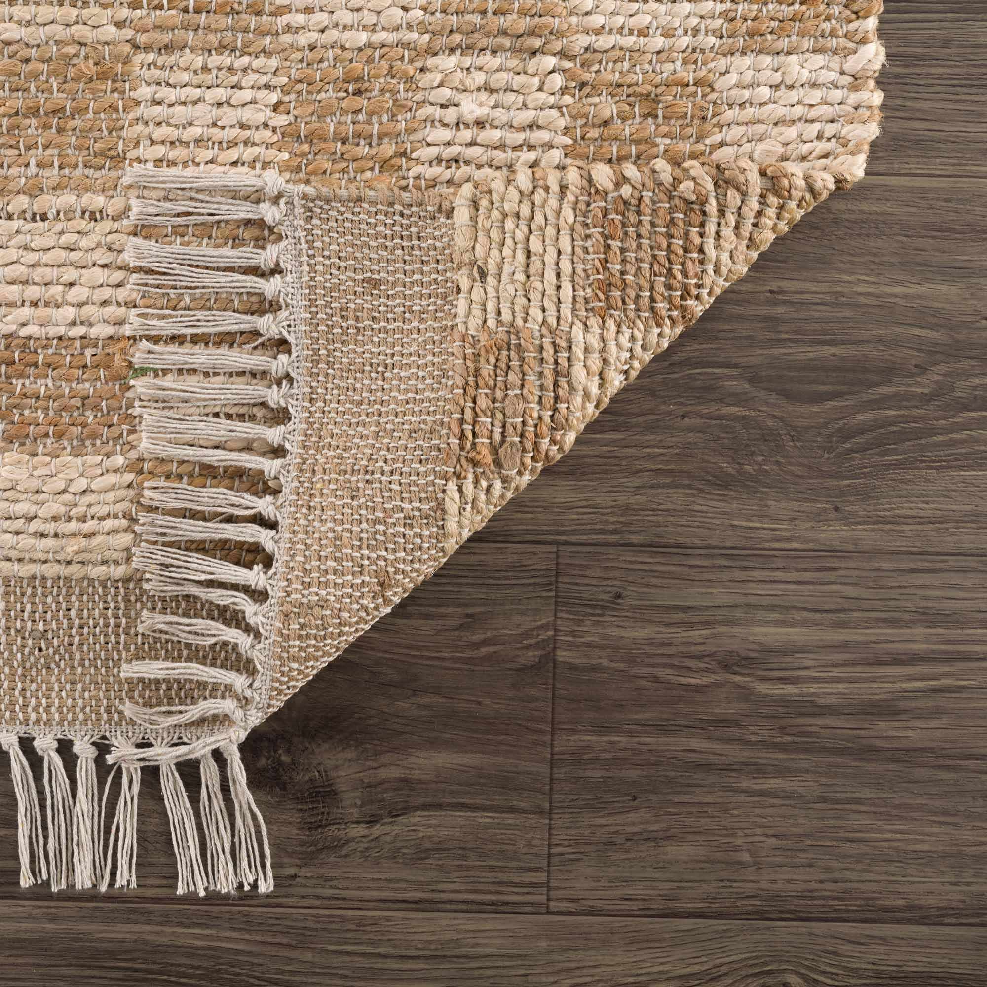 Chic Checkered Beige Hand Woven Jute Area Rug
