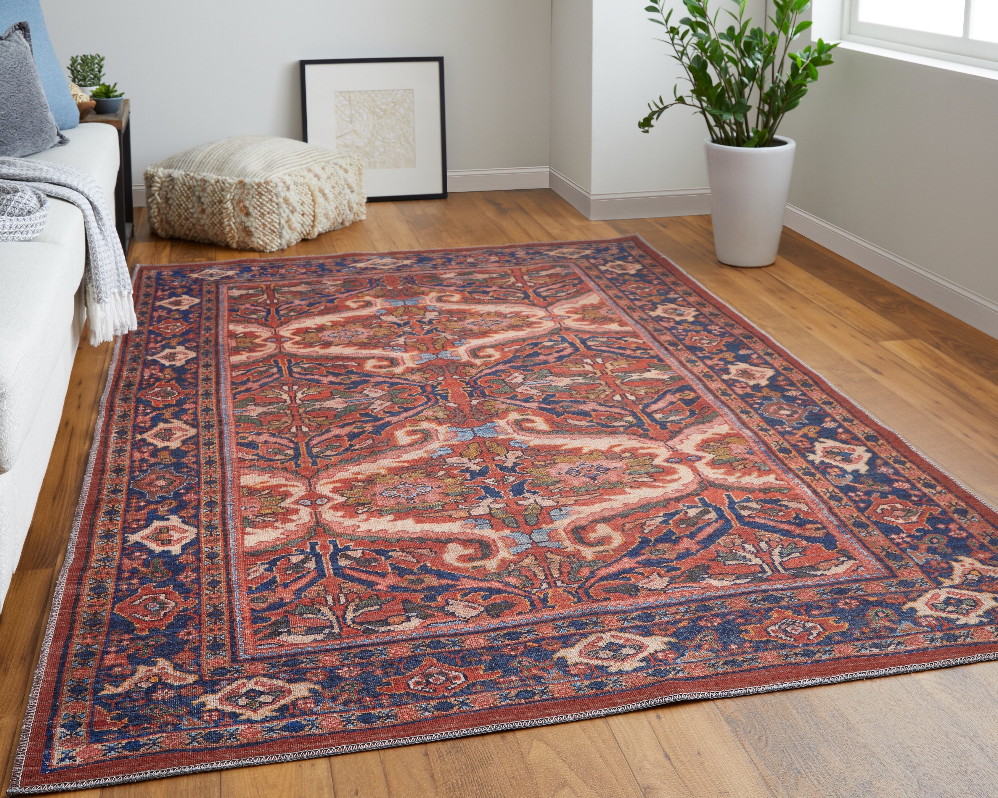 Rawlins Transitional Medallion - Red/Tan/Blue Area Rug