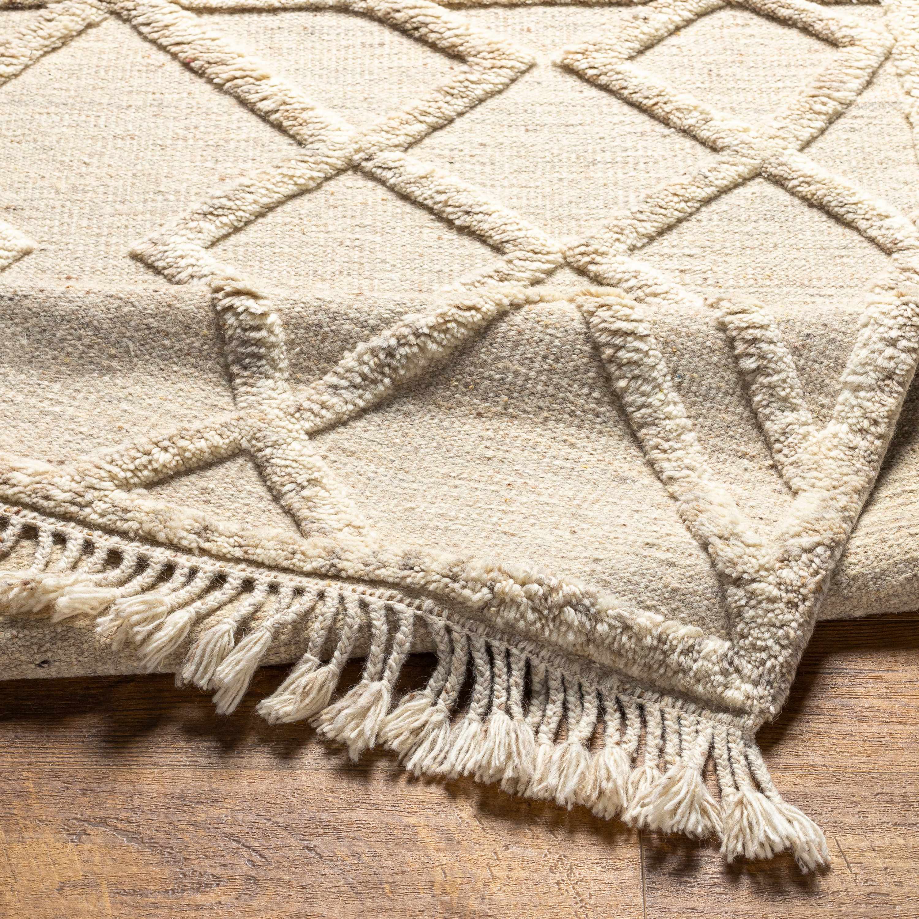 Luxury Cream Hand-Knotted Wool Area Rug