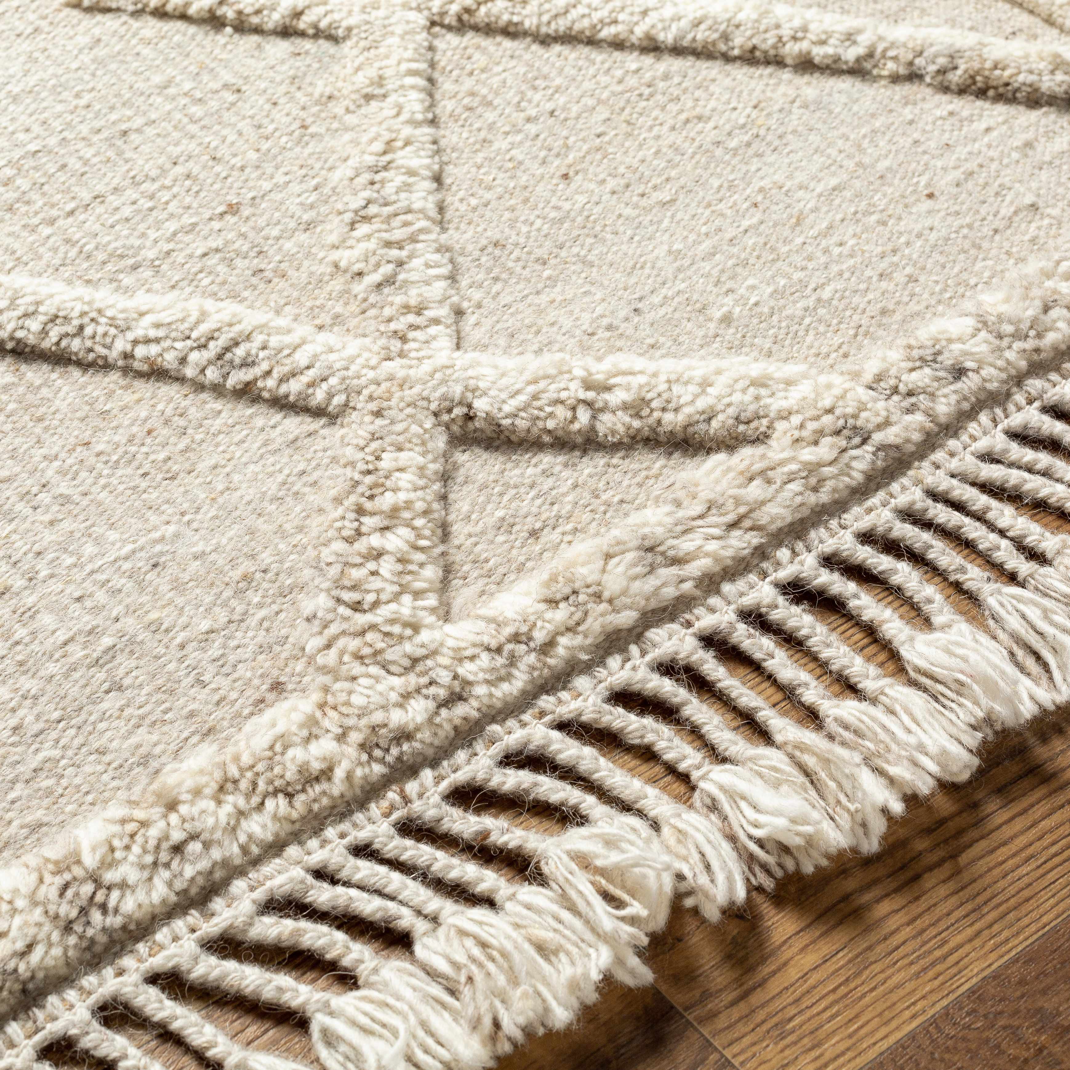 Luxury Cream Hand-Knotted Wool Area Rug