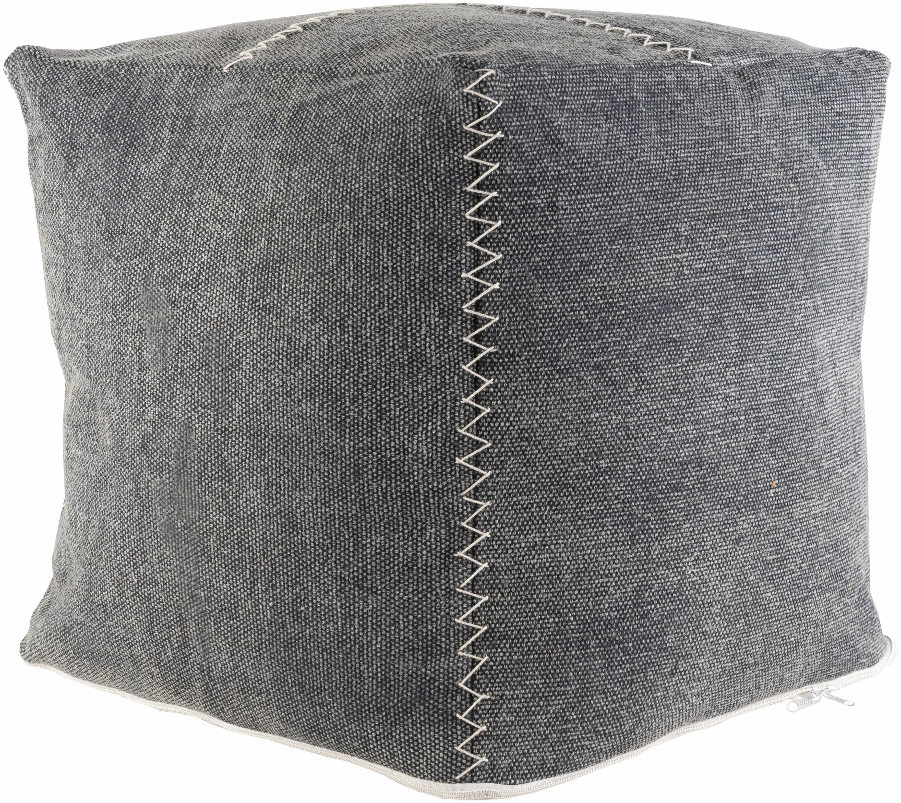 Hand Embroidered Cube Pouf - Gray, Cream