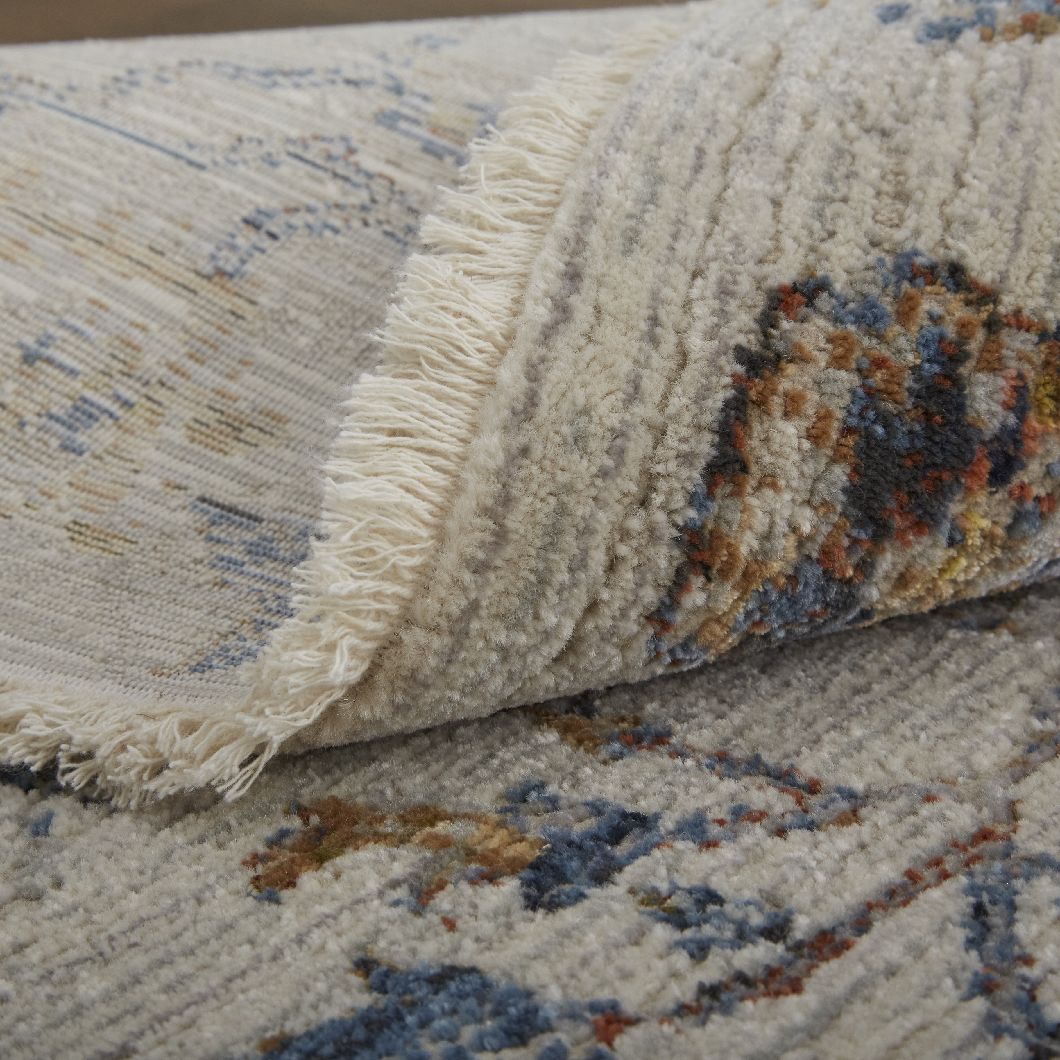 Kaia Transitional Floral & Botanical - Ivory/Orange/Blue Area Rug