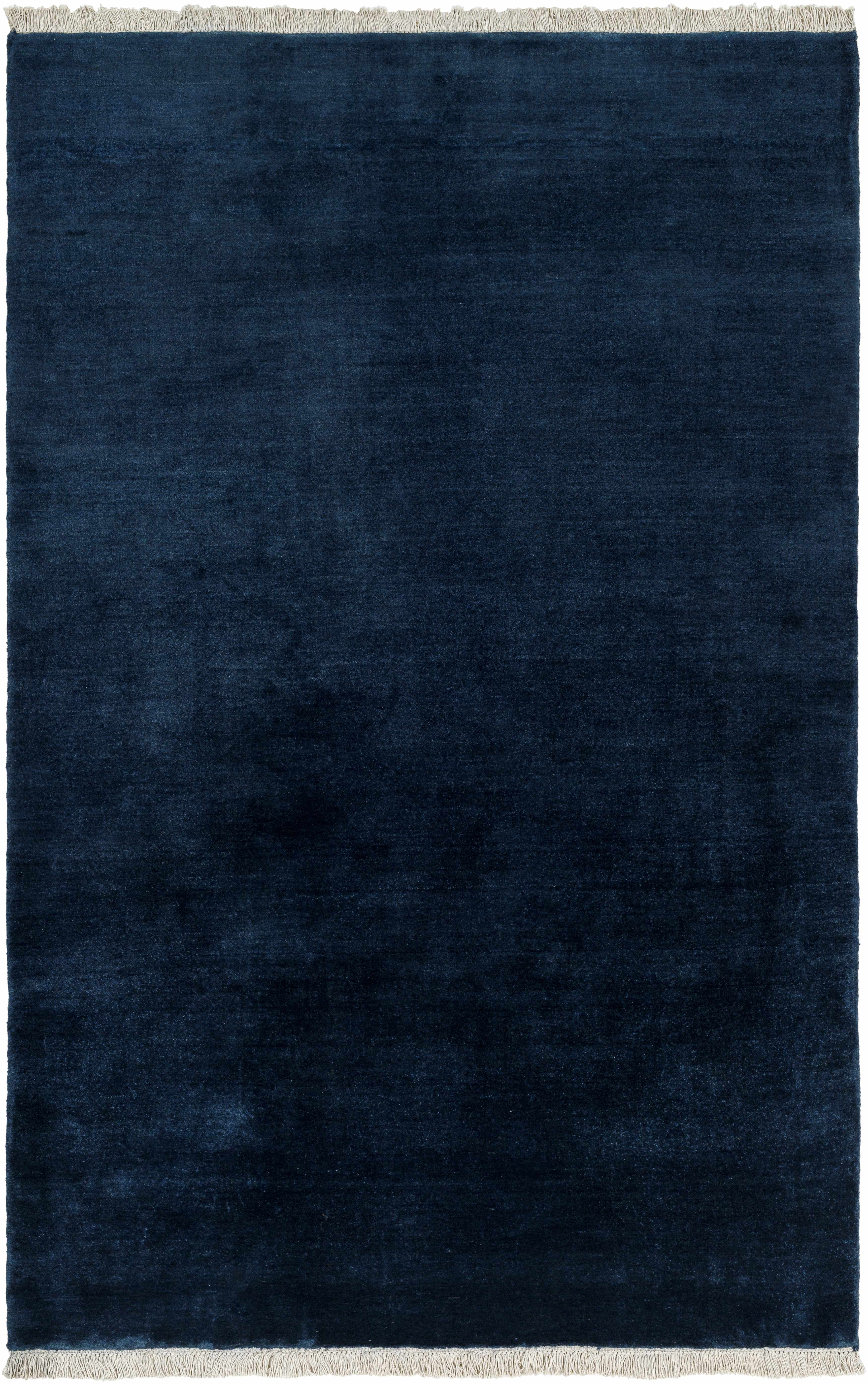 Chic Solid Dark Blue Hand Loomed Wool Area Rug