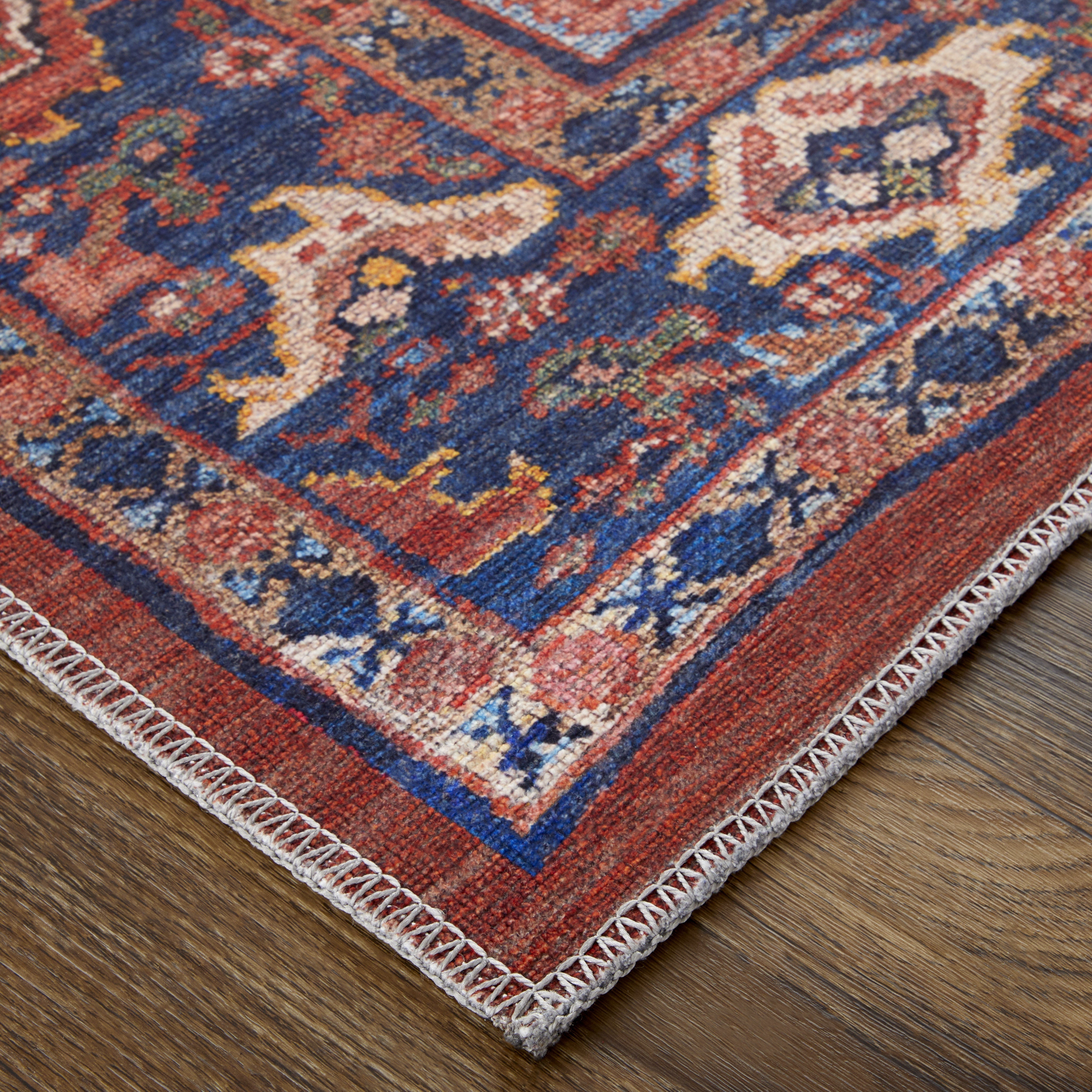 Rawlins Transitional Medallion - Red/Tan/Blue Area Rug