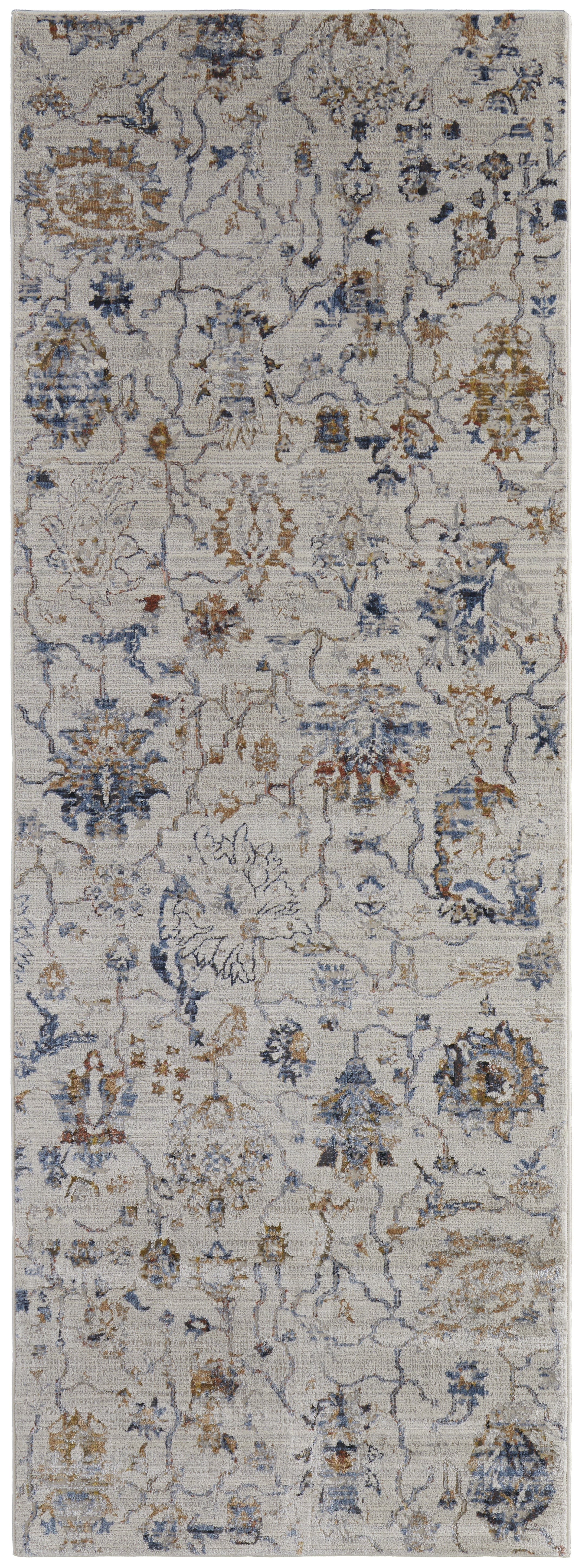 Kaia Transitional Floral & Botanical - Ivory/Orange/Blue Area Rug