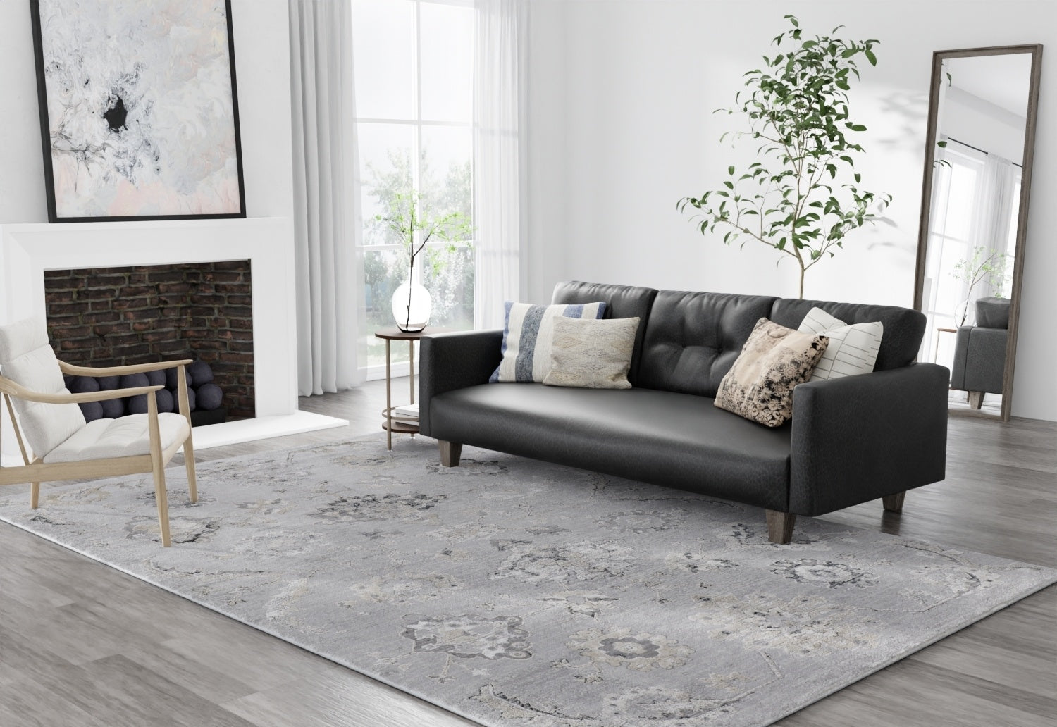 Macklaine Transitional Damask - Silver/Black