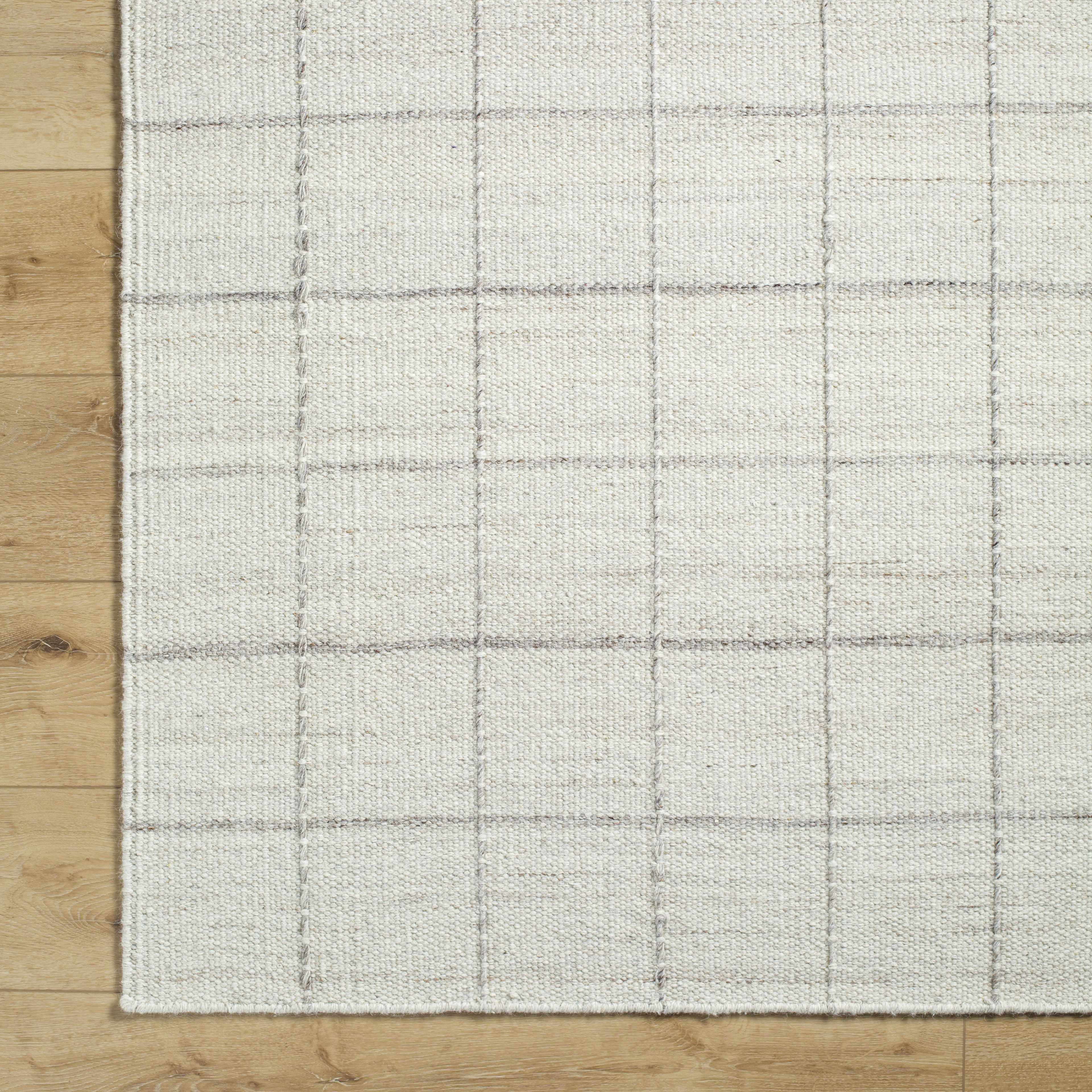 Natural Neutral Stylish Gridded Wool Handwoven Area Rug