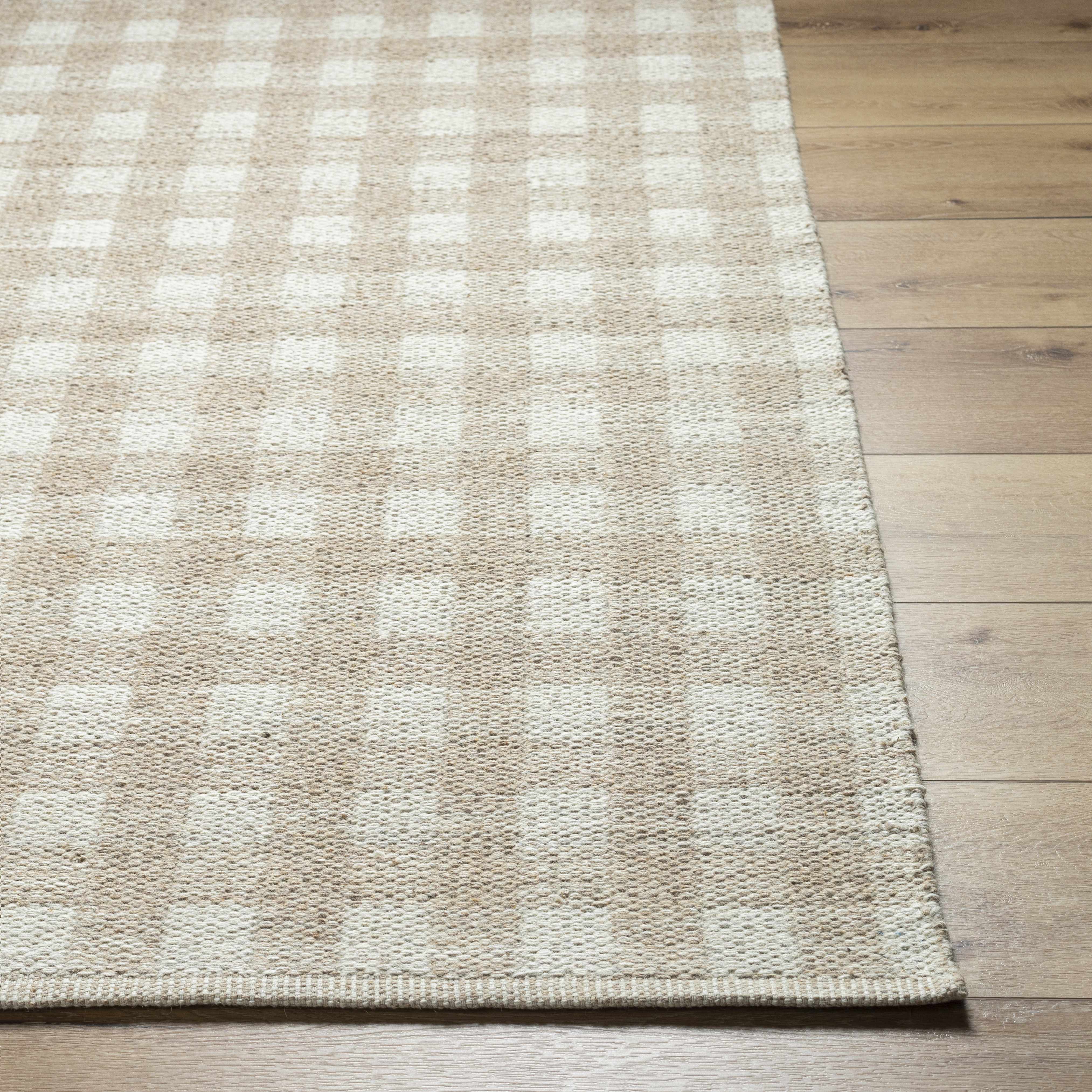 Glorious Handwoven Tan Wool Plaid Area Rug