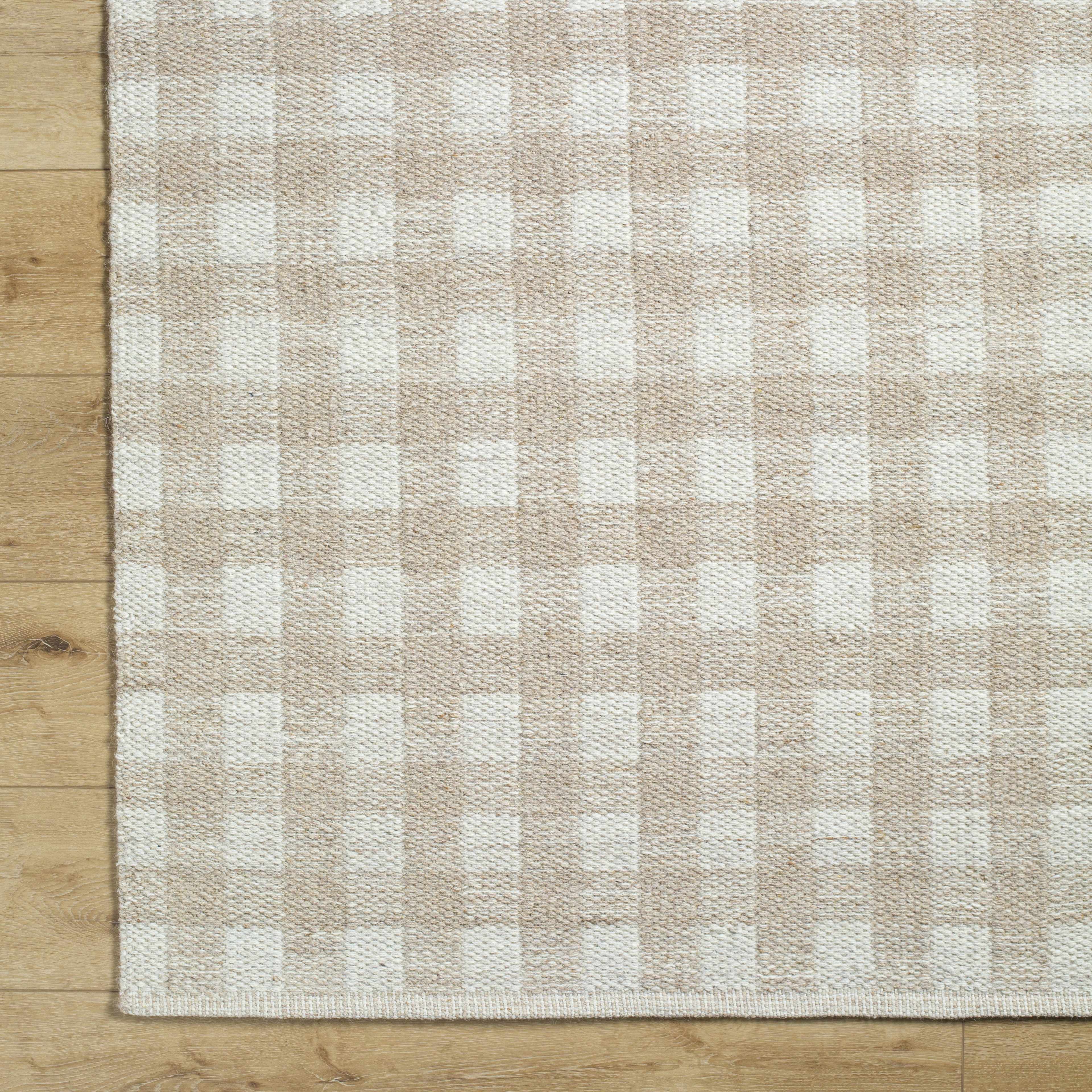Glorious Handwoven Tan Wool Plaid Area Rug