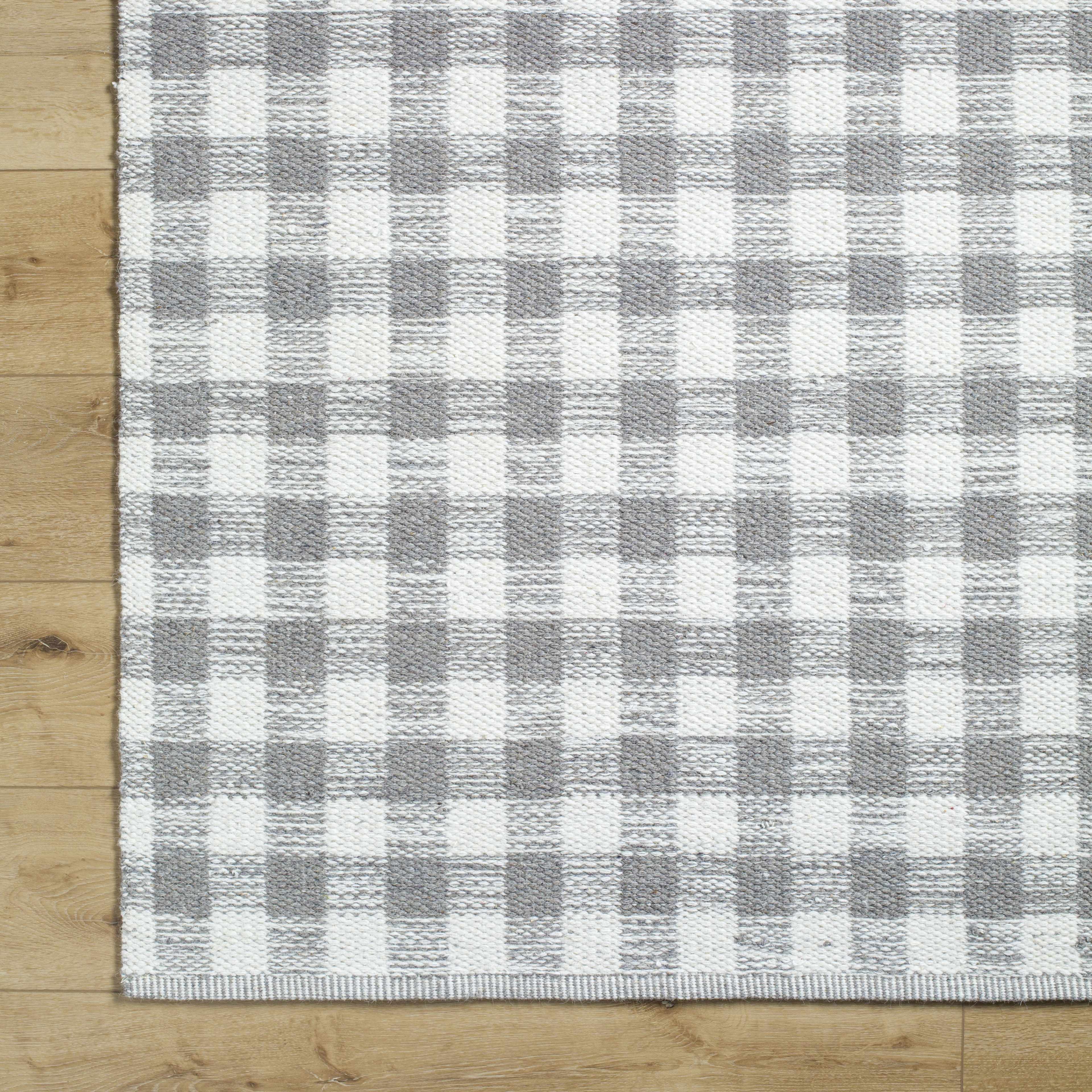 Artistic Natural Plaid Ivory Handwoven Wool Area Rug