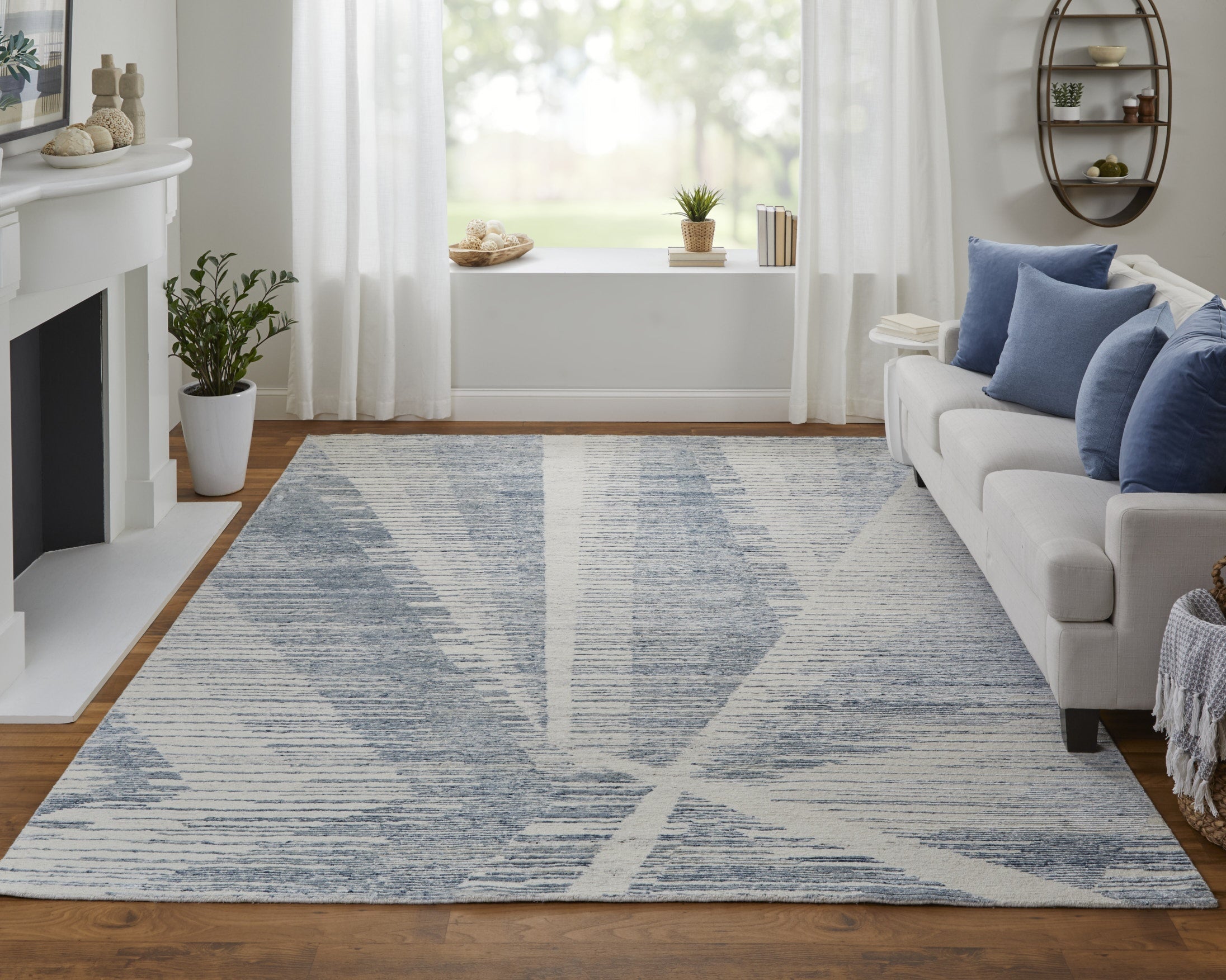 Brighton Modern Abstract - Ivory/Blue/Silver Area Rug
