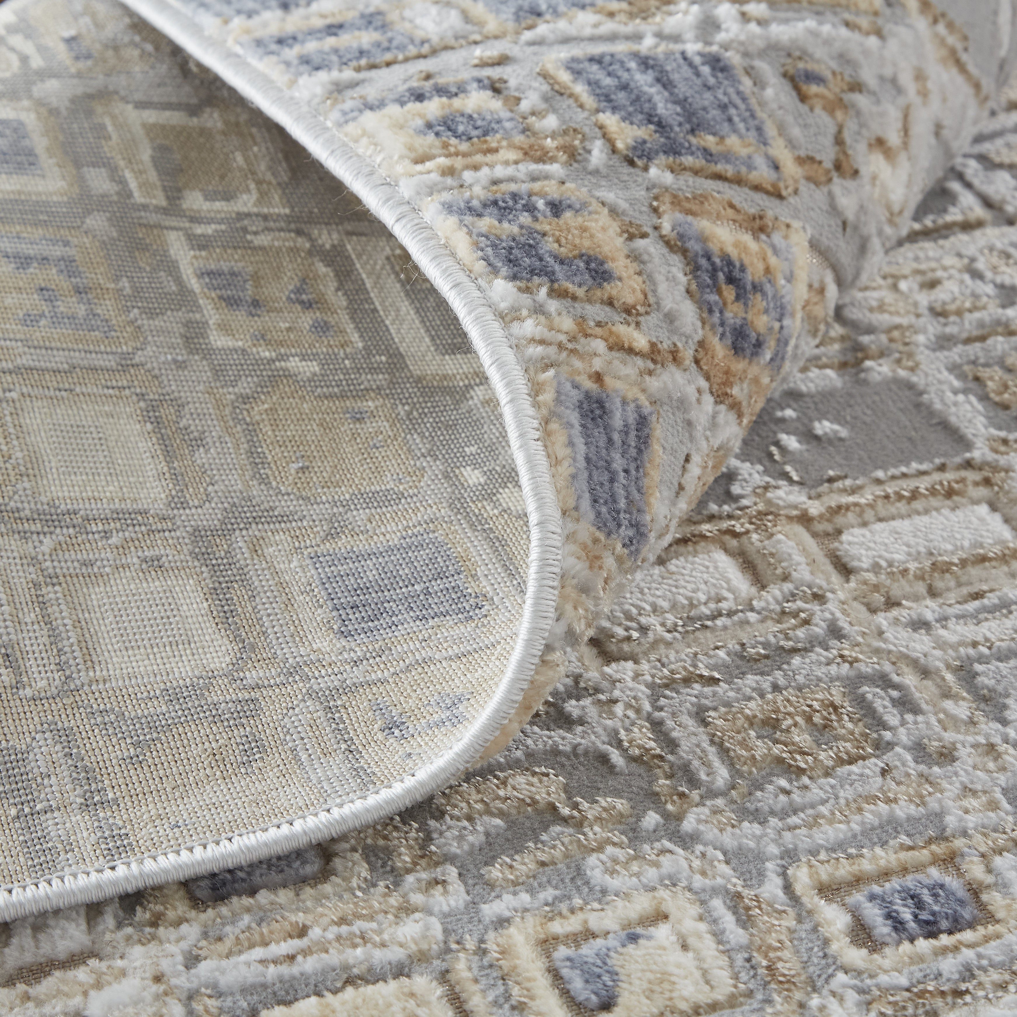 Laina Transitional Geometric - Tan/Ivory/Blue Area Rug
