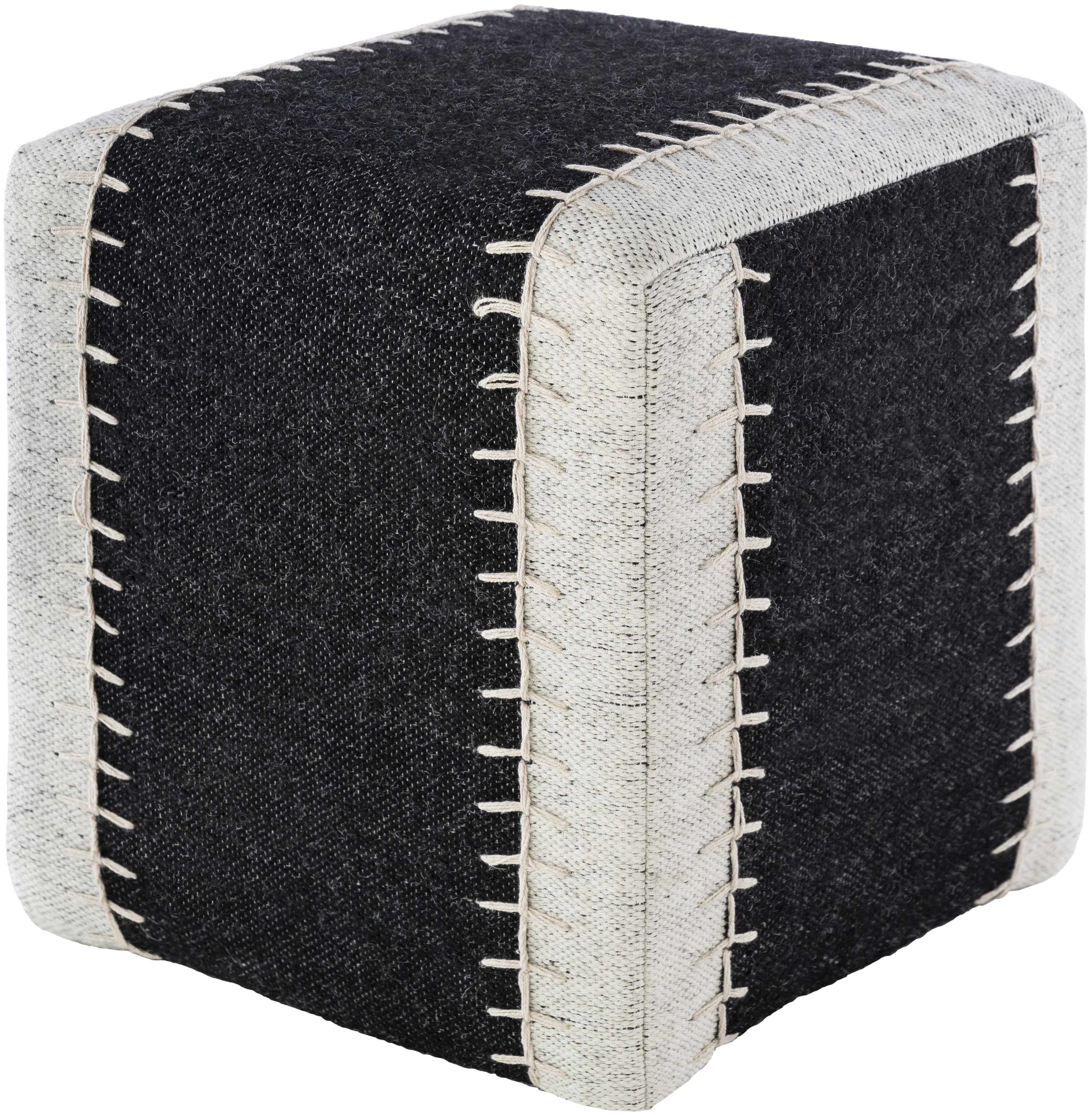 Striped Woven Cube Pouf- Off-White, Ivory