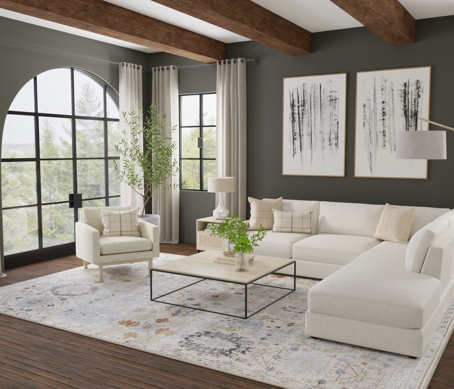 Melrose Traditional Floral & Botanical - Tan/Blue/Red Area Rug