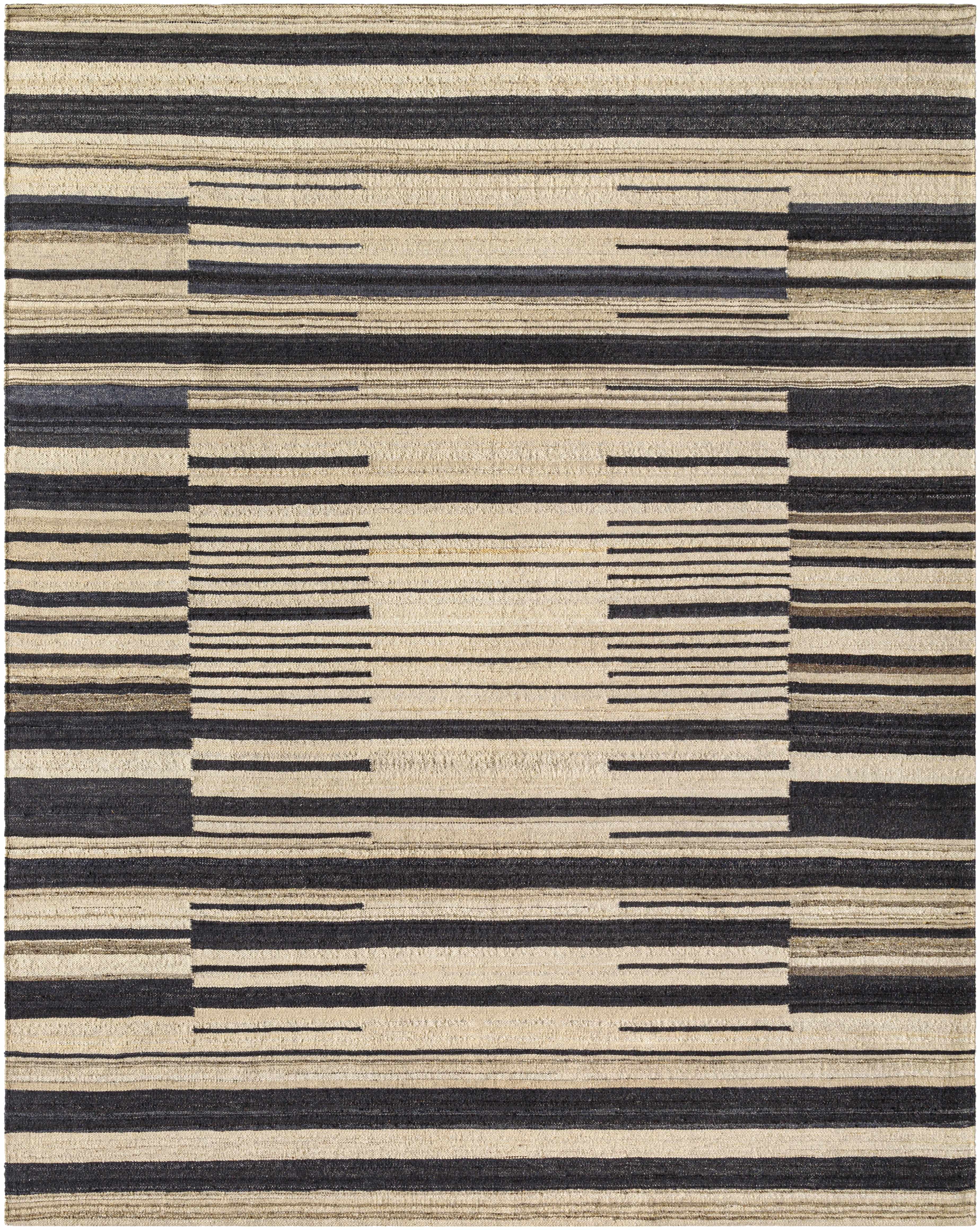 Modern Elegant Hand Woven Striped Wool & Cotton Area Rug