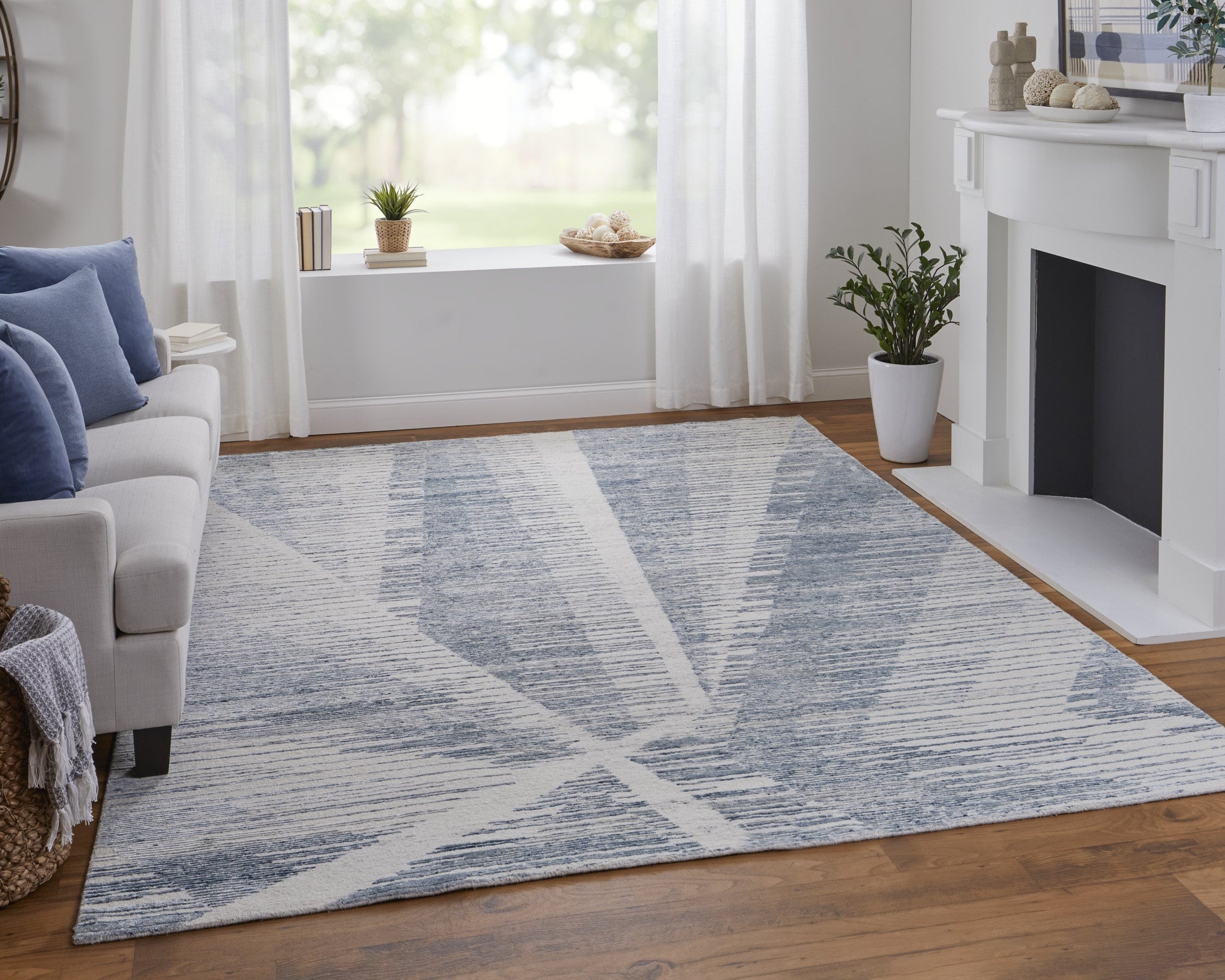 Brighton Modern Abstract - Ivory/Blue/Silver Area Rug