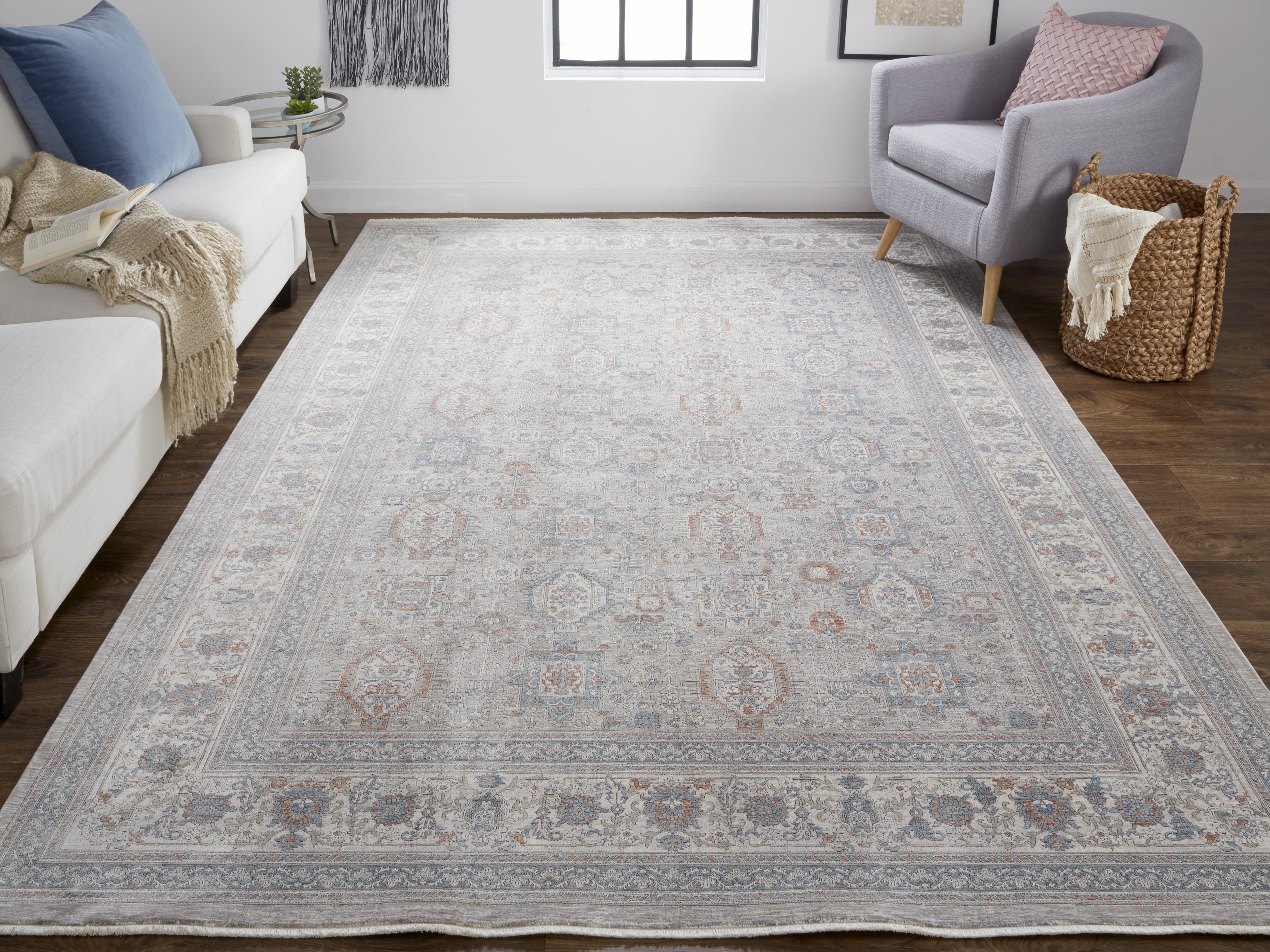 Marquette Transitional Oriental - Taupe/Silver/Blue Area Rug
