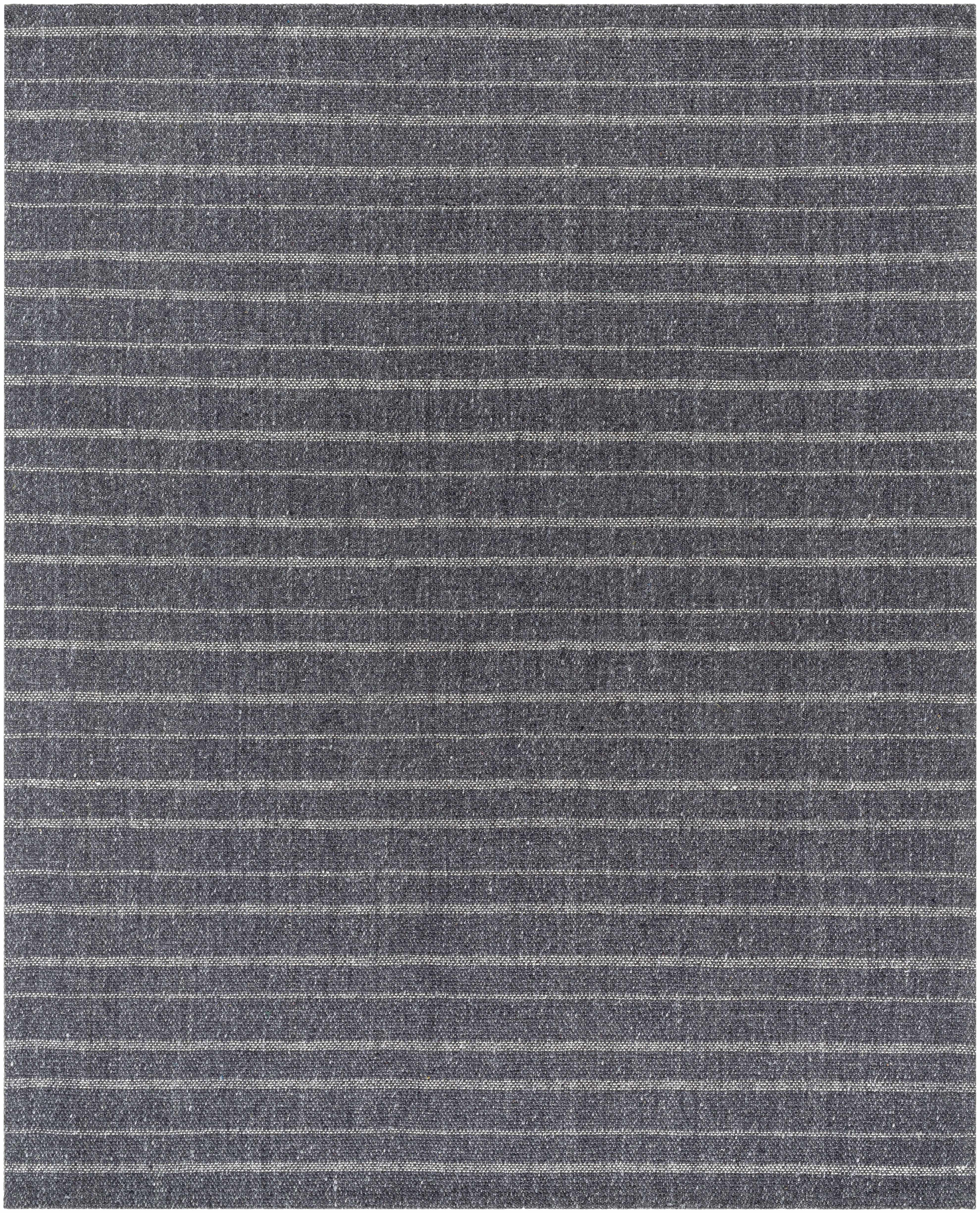 Exquisite Striped Black Hand Woven Viscose&Wool Area Rug