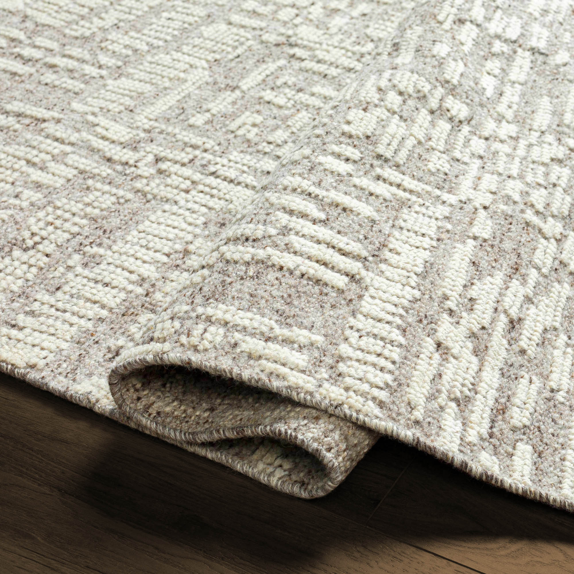 Contemporary Ivory Wool Hand Knotted Area Rug