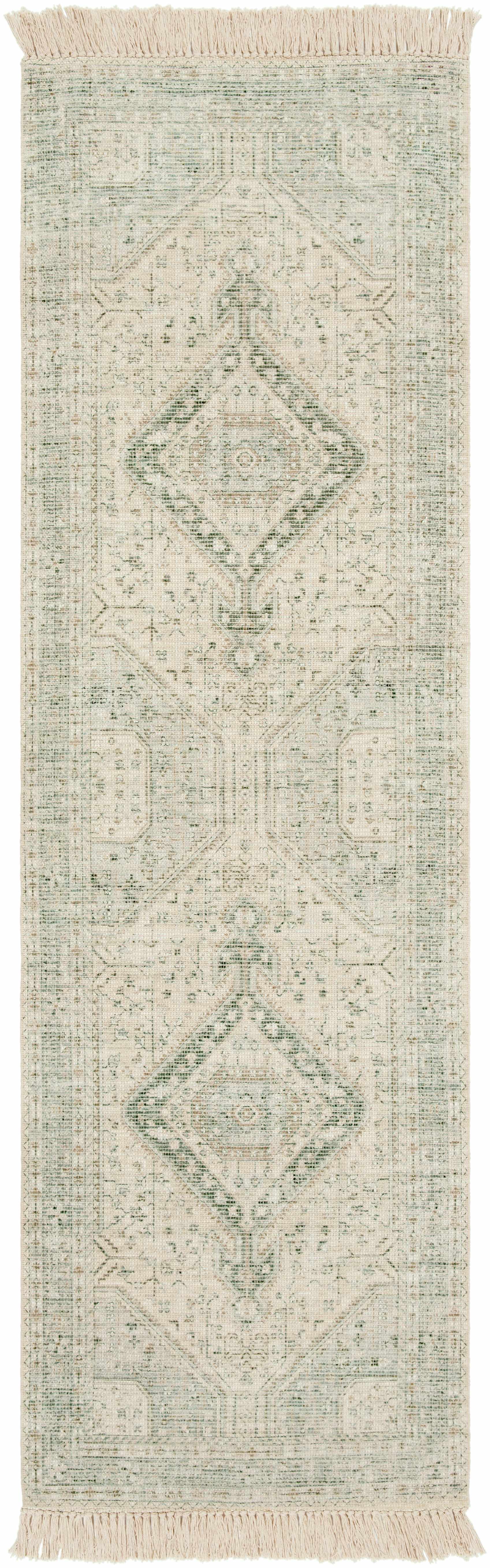 Sage Handwoven Cotton Area Rug with Ornate Artisanal Details