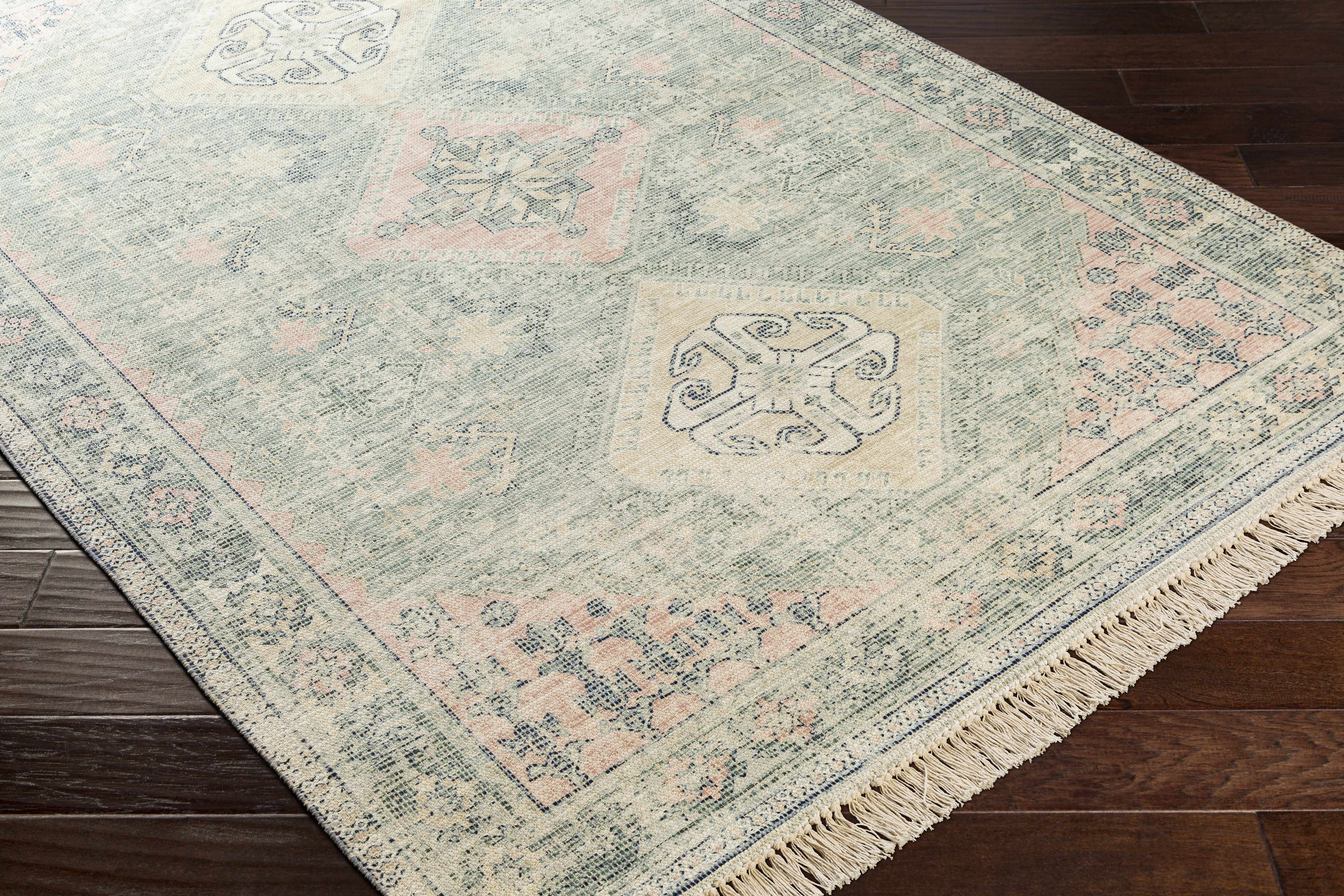 Oriental Modern Sage Handwoven Cotton Area Rug