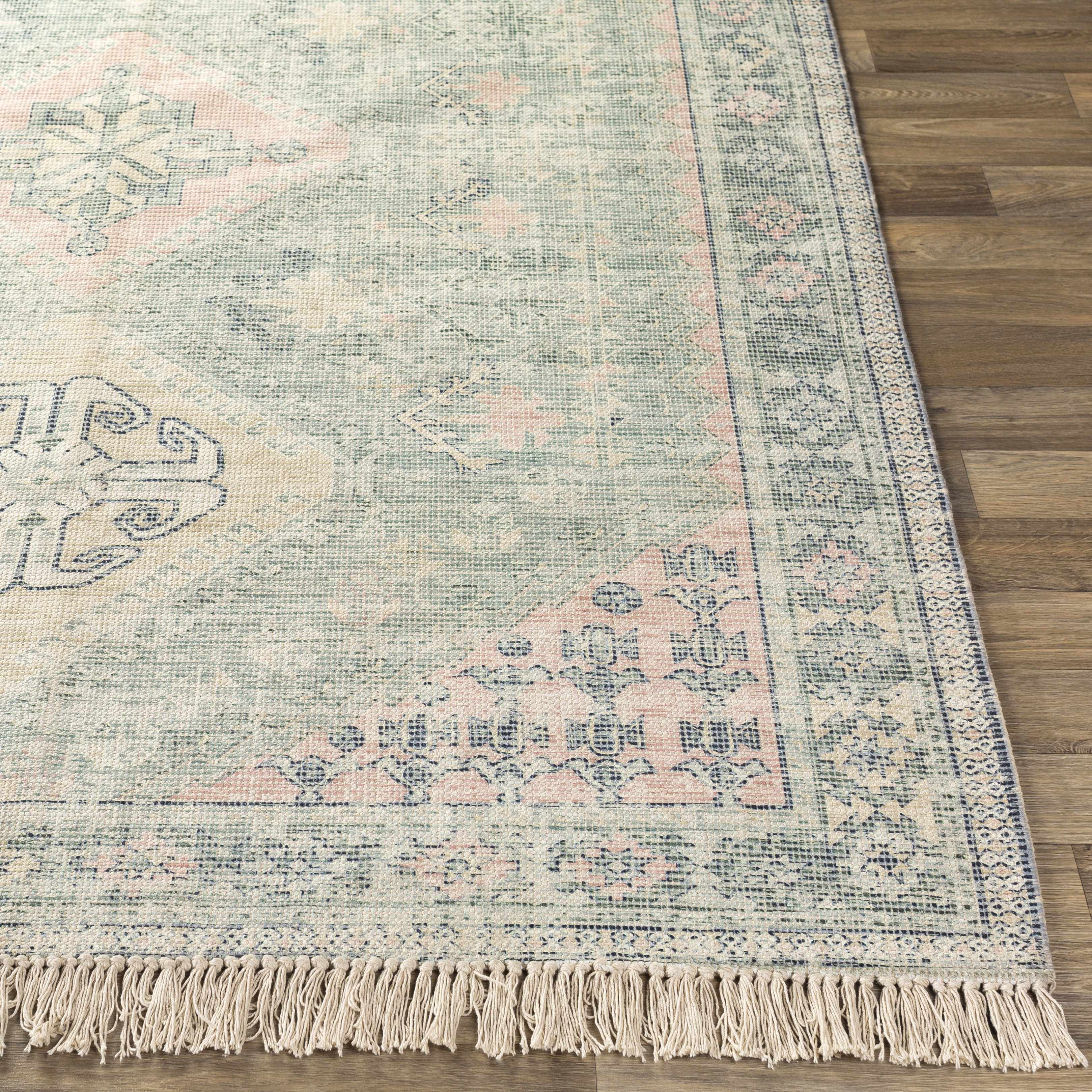 Oriental Modern Sage Handwoven Cotton Area Rug