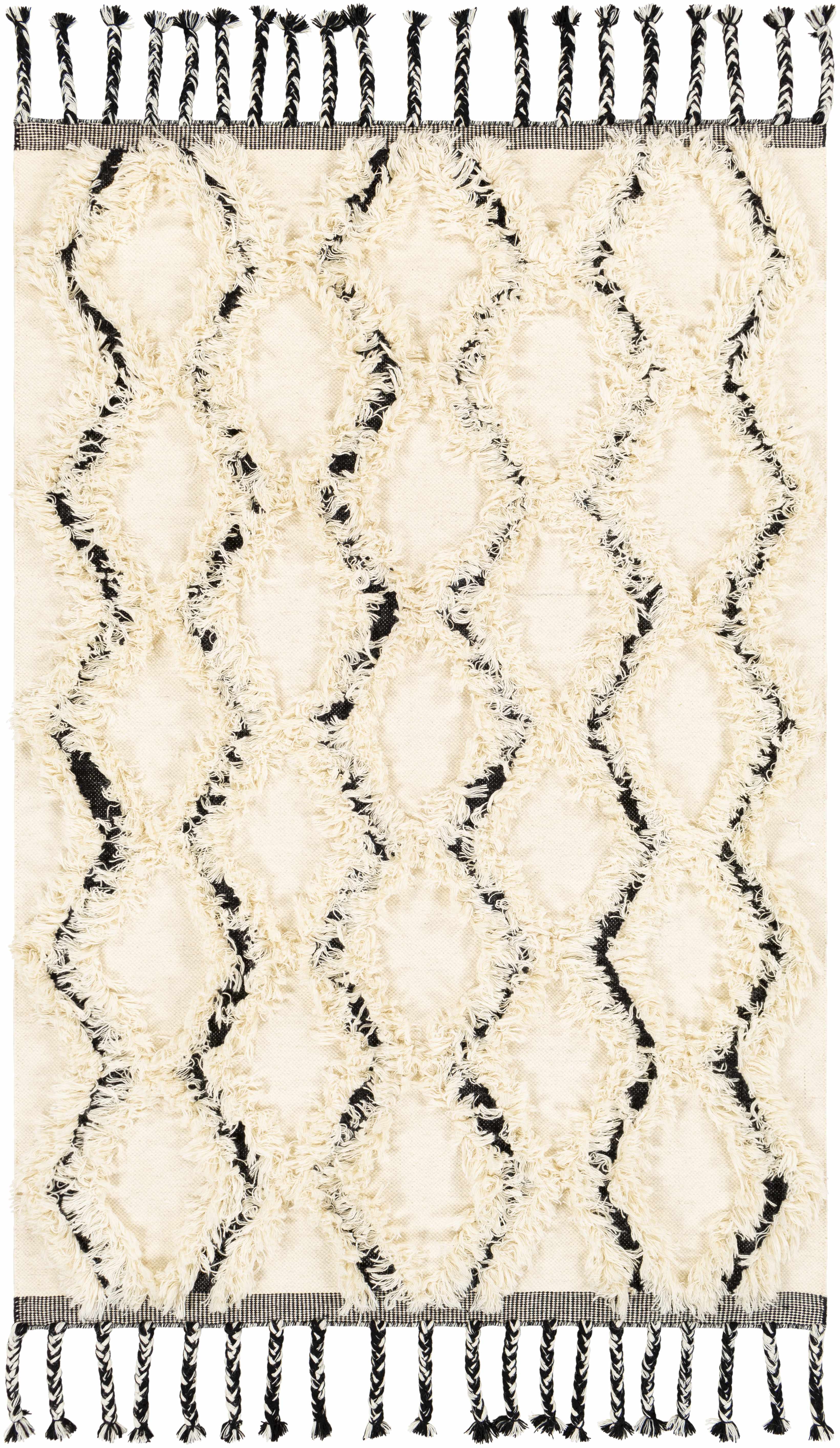 Fancy Cream Hand Woven Wool Area Rug