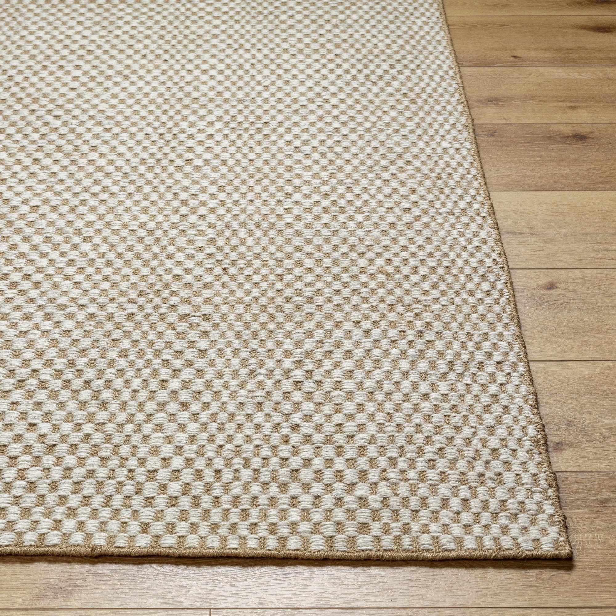 Exceptional Checkered Cream Hand Woven Jute & Wool Area Rug