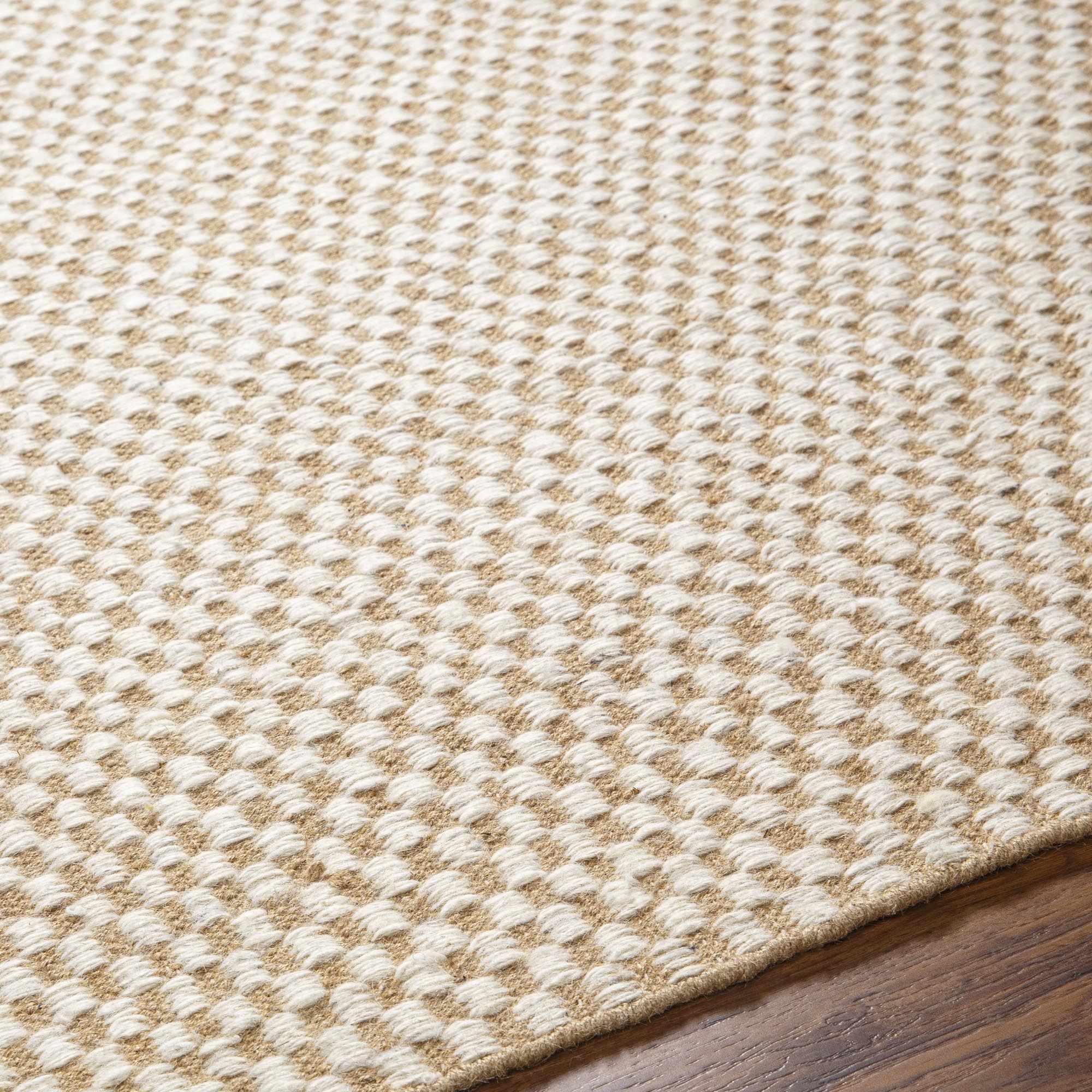 Exceptional Checkered Cream Hand Woven Jute & Wool Area Rug