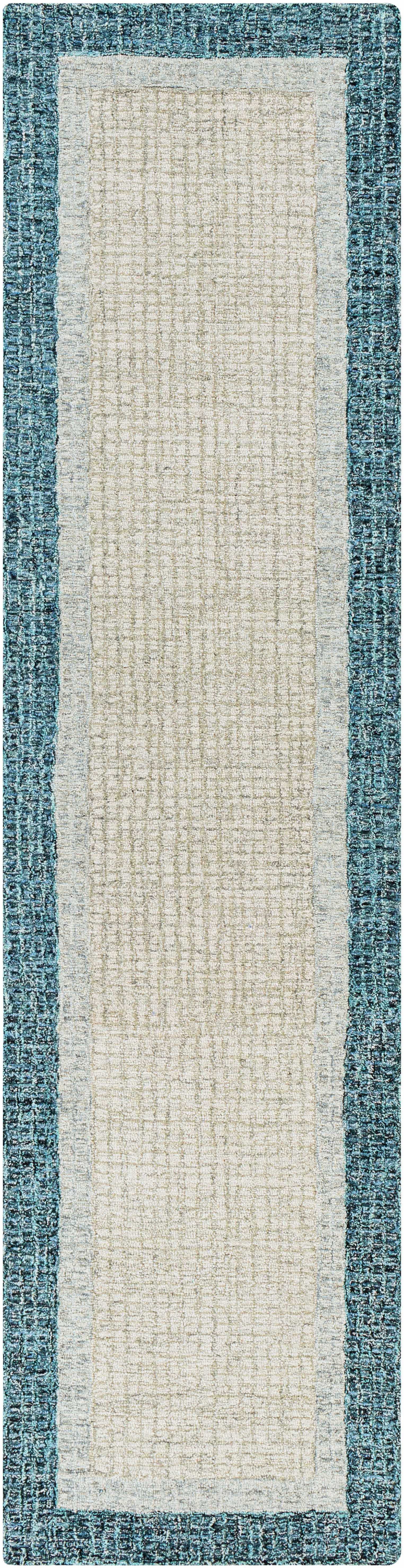 Modern Border Pattern Teal Wool Hand Tufted Area Rug