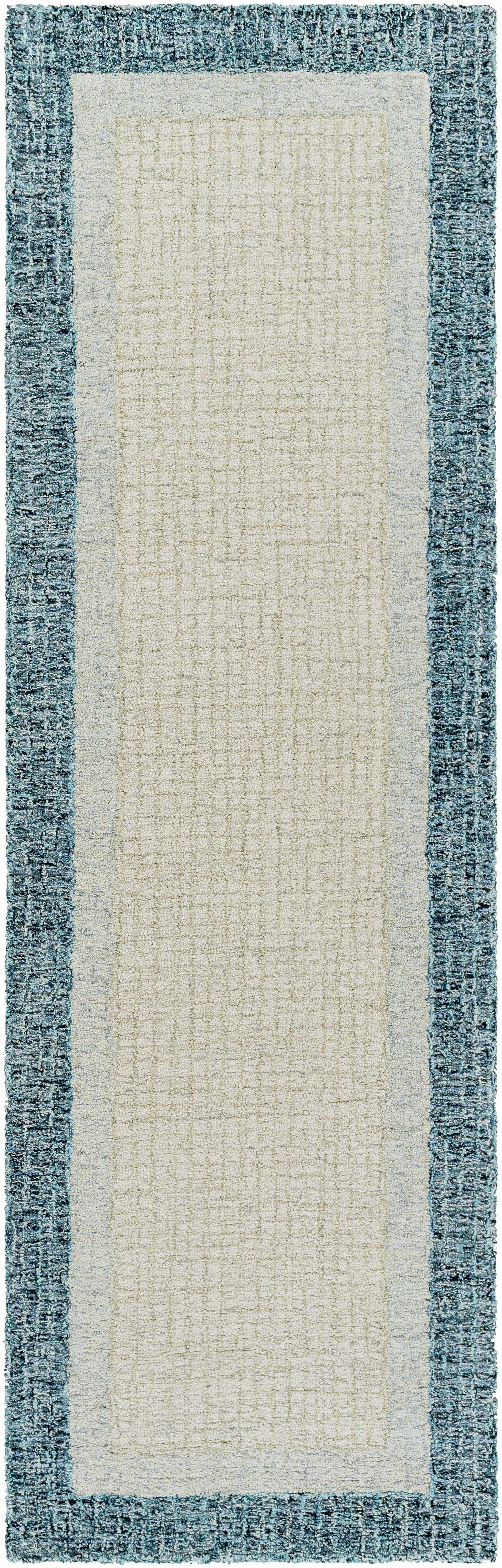 Modern Border Pattern Teal Wool Hand Tufted Area Rug