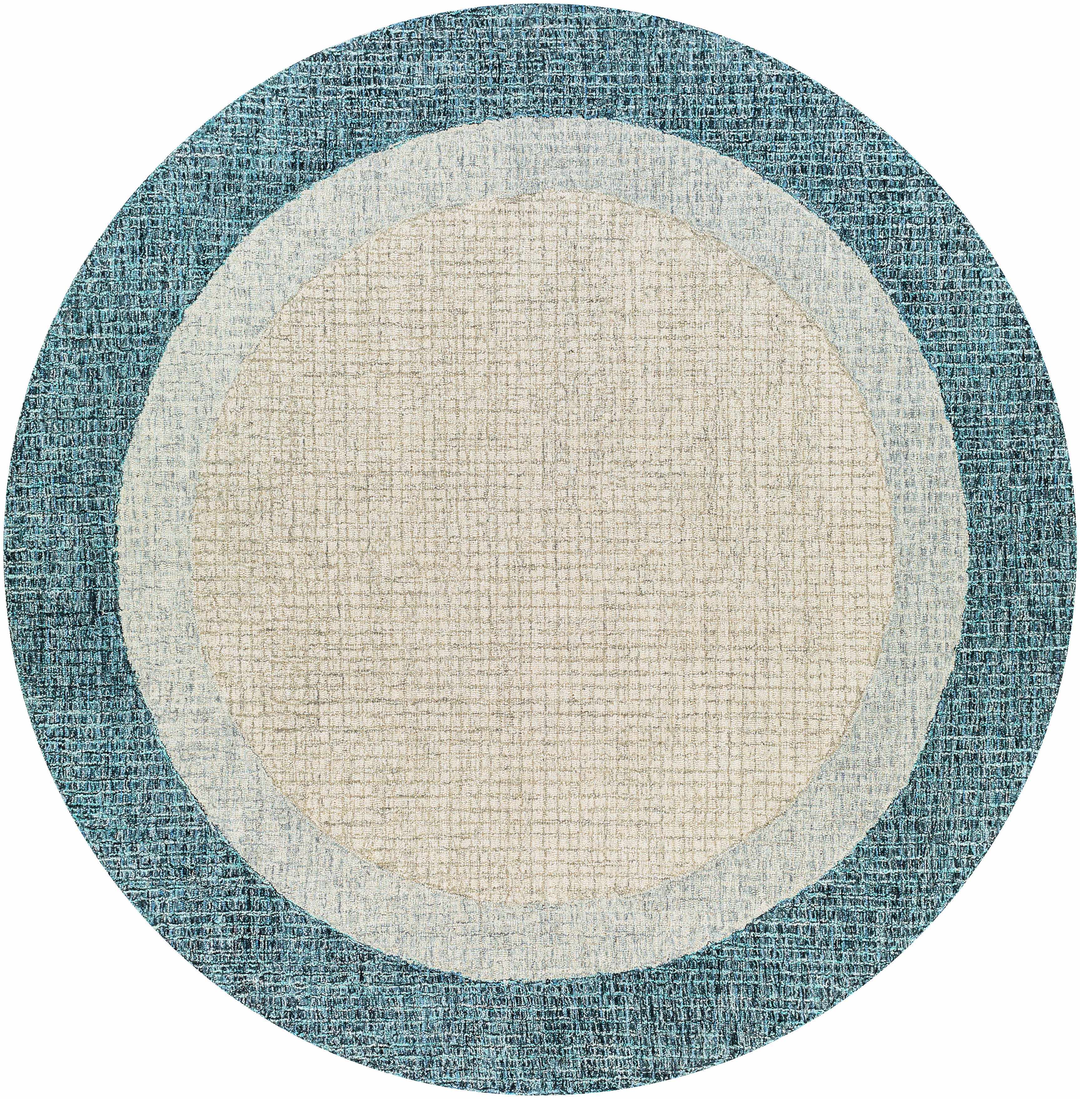 Modern Border Pattern Teal Wool Hand Tufted Area Rug