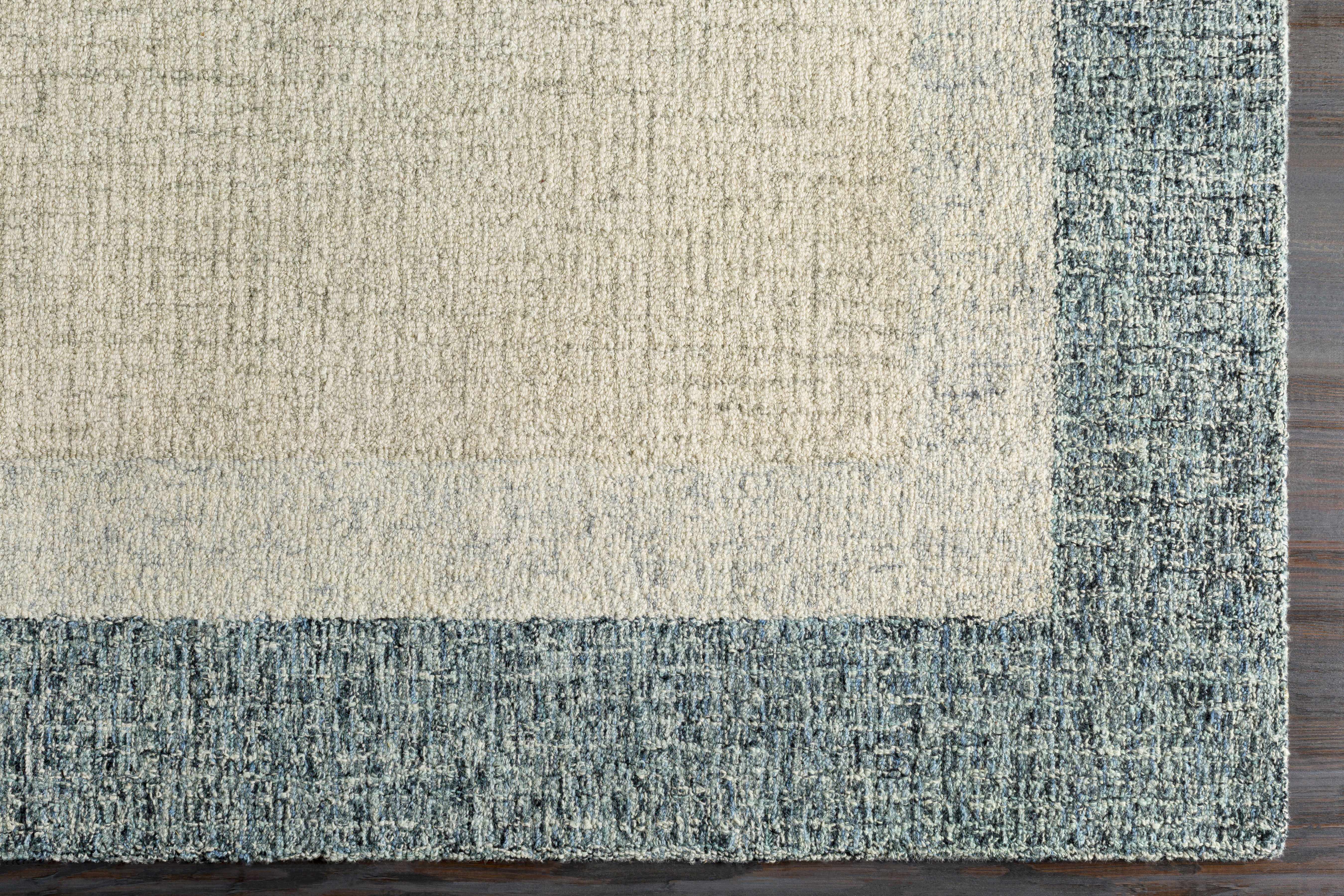 Modern Border Pattern Teal Wool Hand Tufted Area Rug