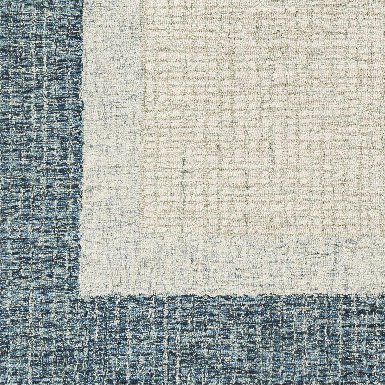 Modern Border Pattern Teal Wool Hand Tufted Area Rug