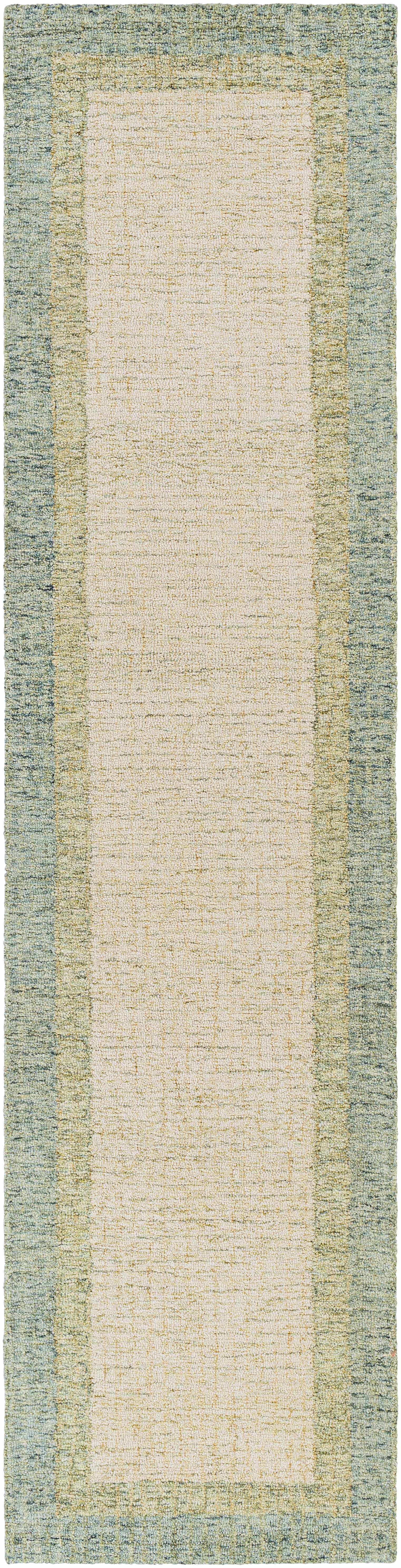 Modern Border Pattern Dusty Sage Wool Hand Tufted Area Rug