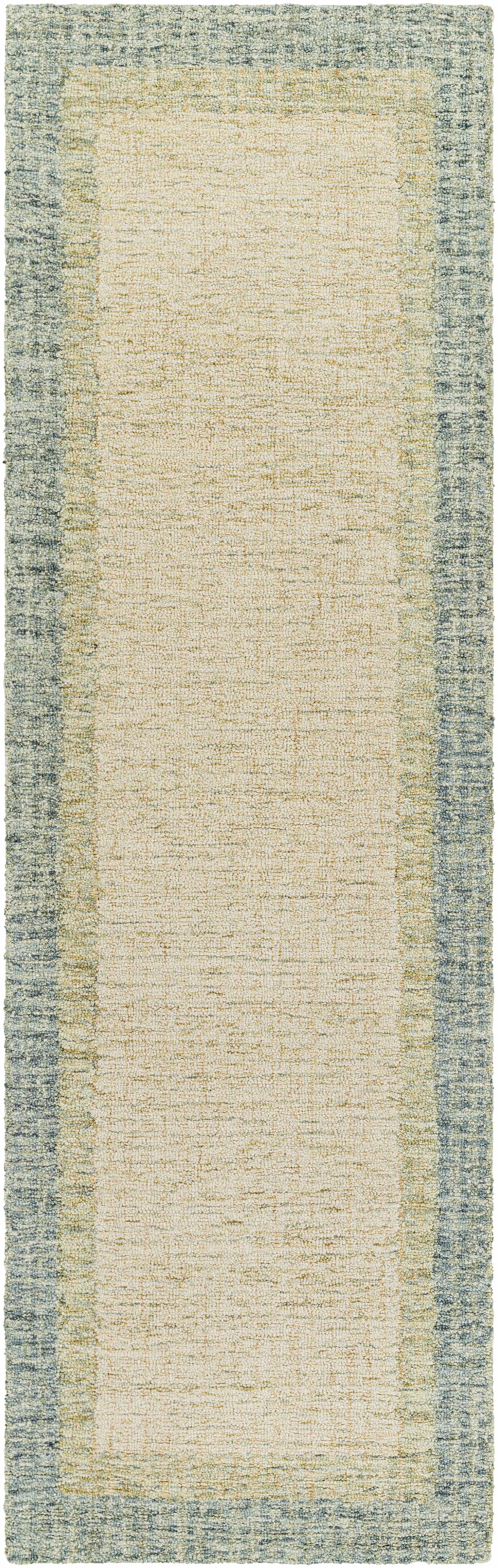 Modern Border Pattern Dusty Sage Wool Hand Tufted Area Rug