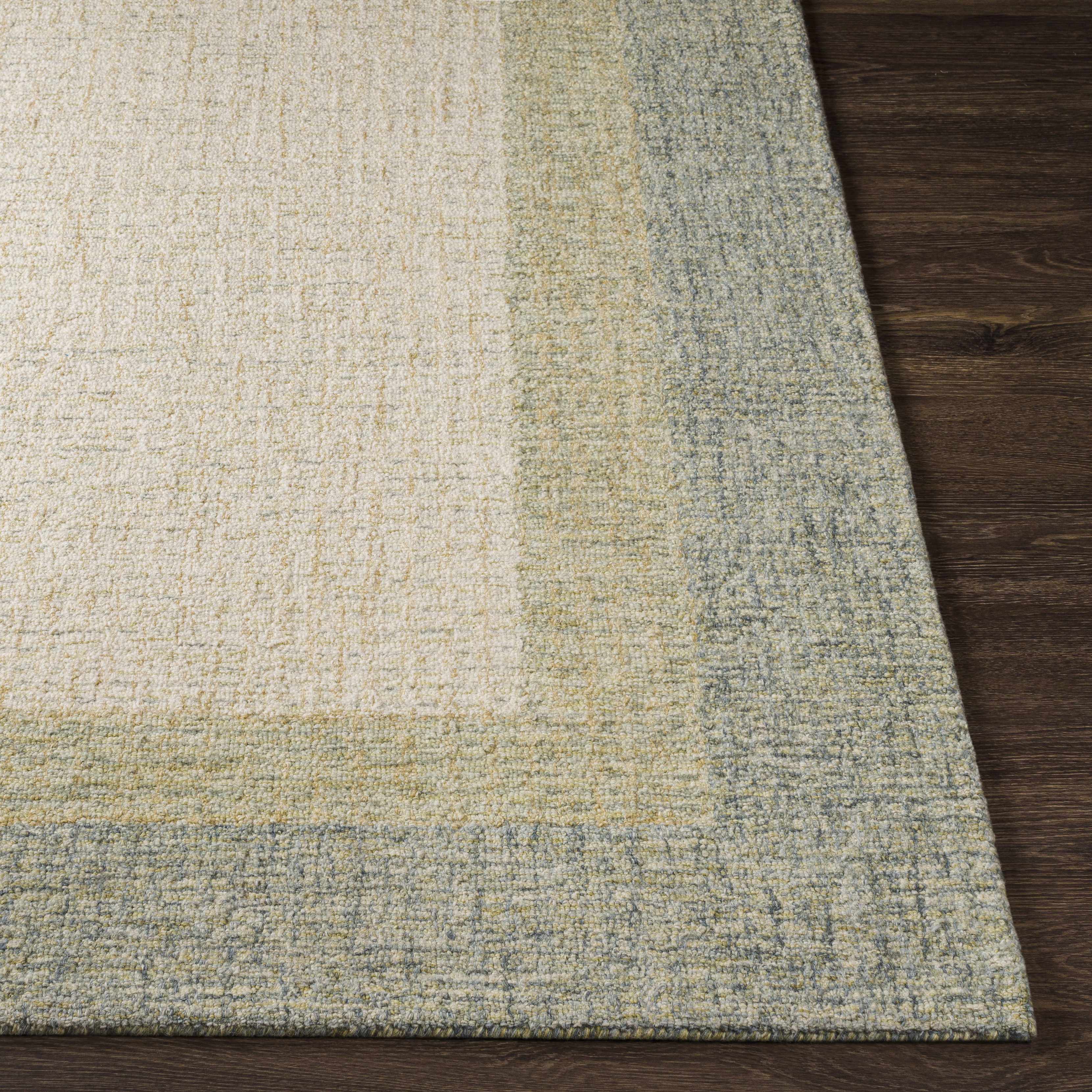 Modern Border Pattern Dusty Sage Wool Hand Tufted Area Rug
