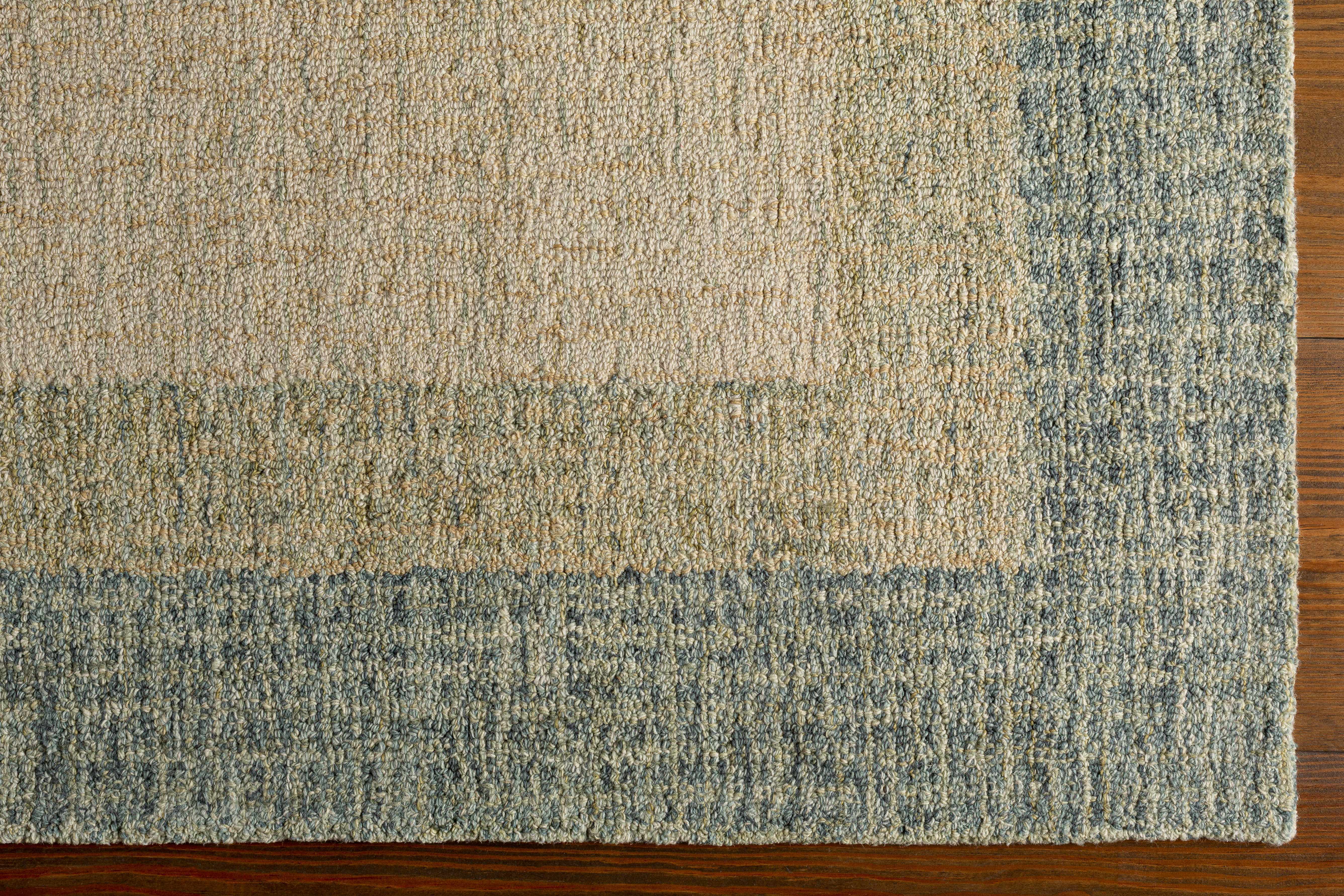 Modern Border Pattern Dusty Sage Wool Hand Tufted Area Rug