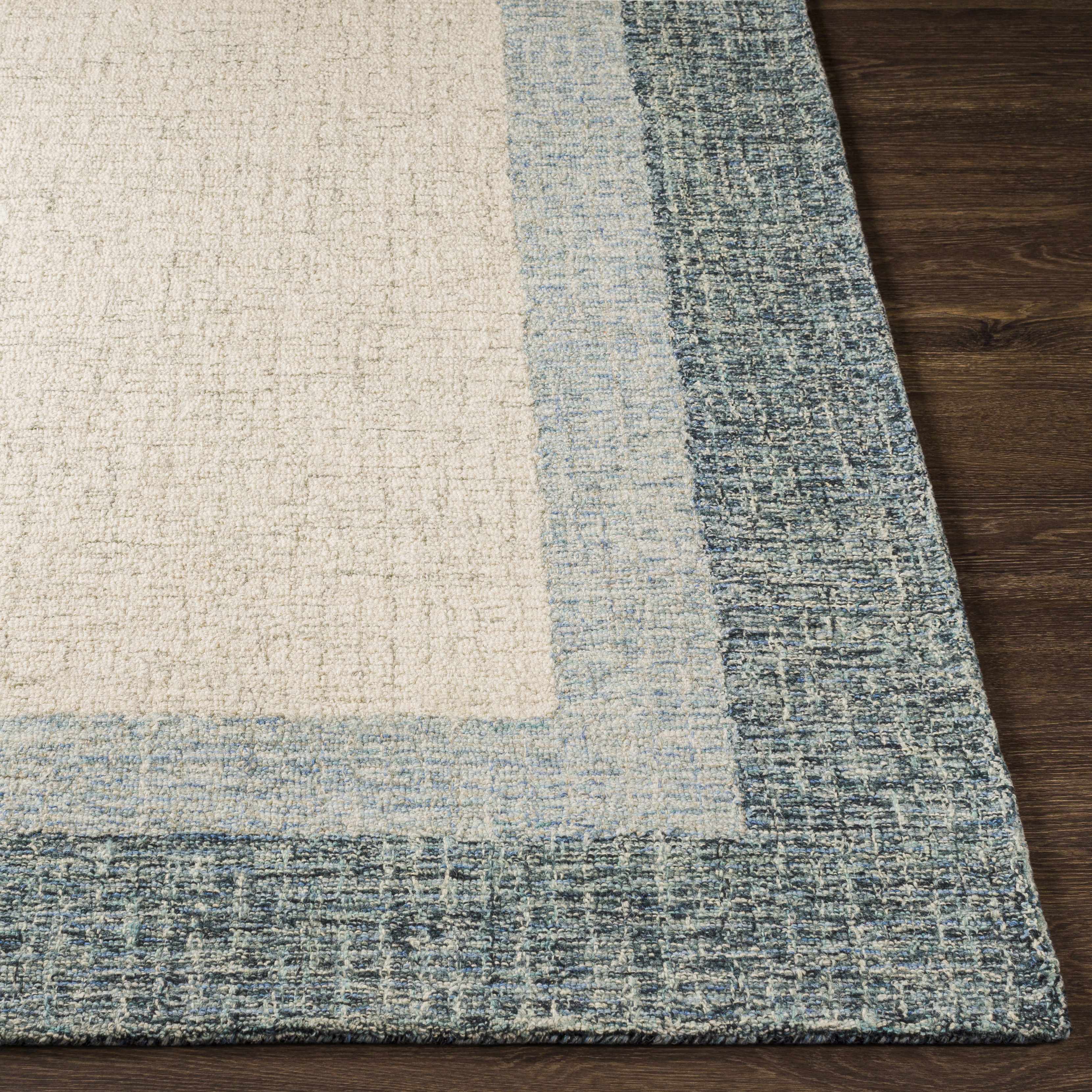 Modern Border Pattern Navy Hand Tufted Wool Area Rug