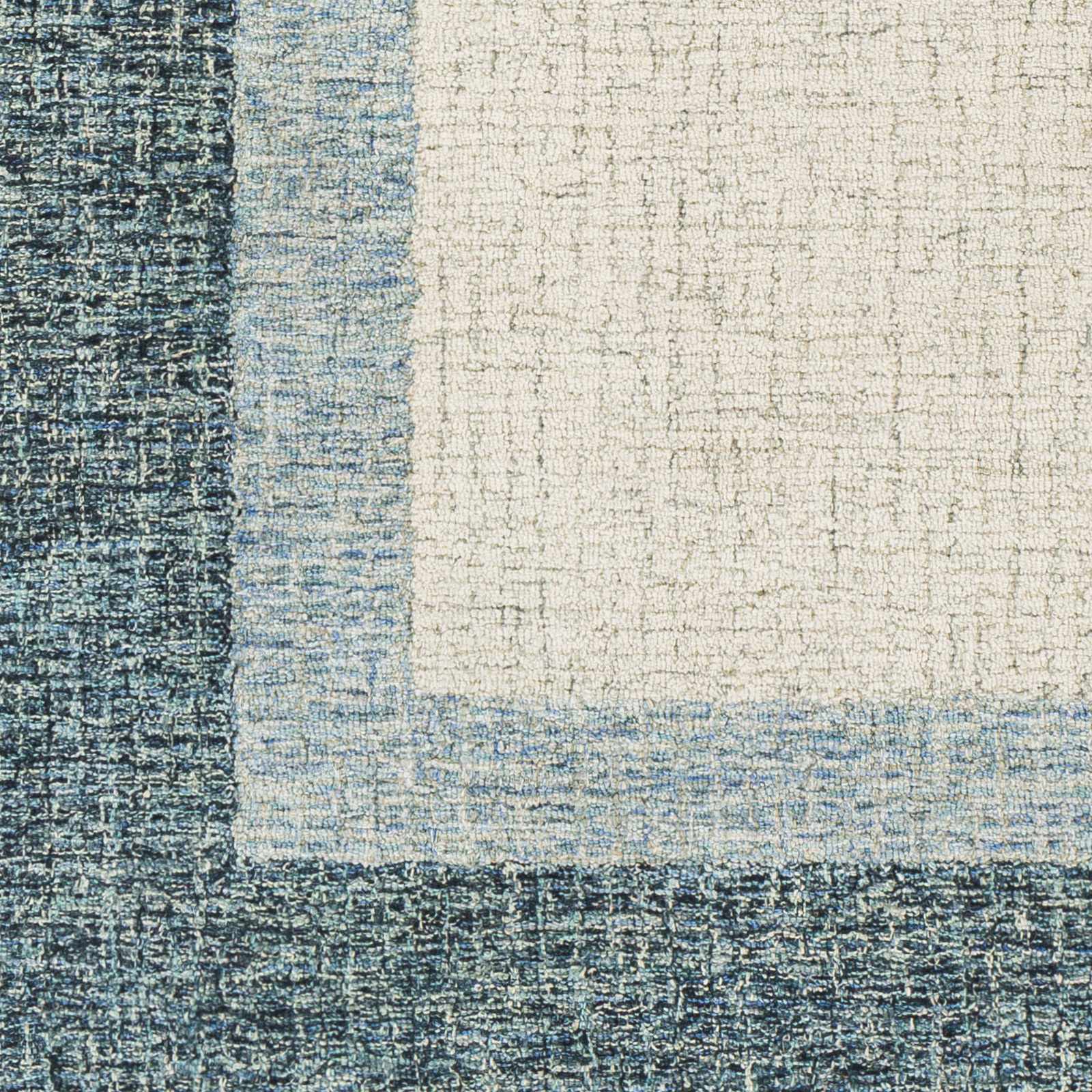 Modern Border Pattern Navy Hand Tufted Wool Area Rug