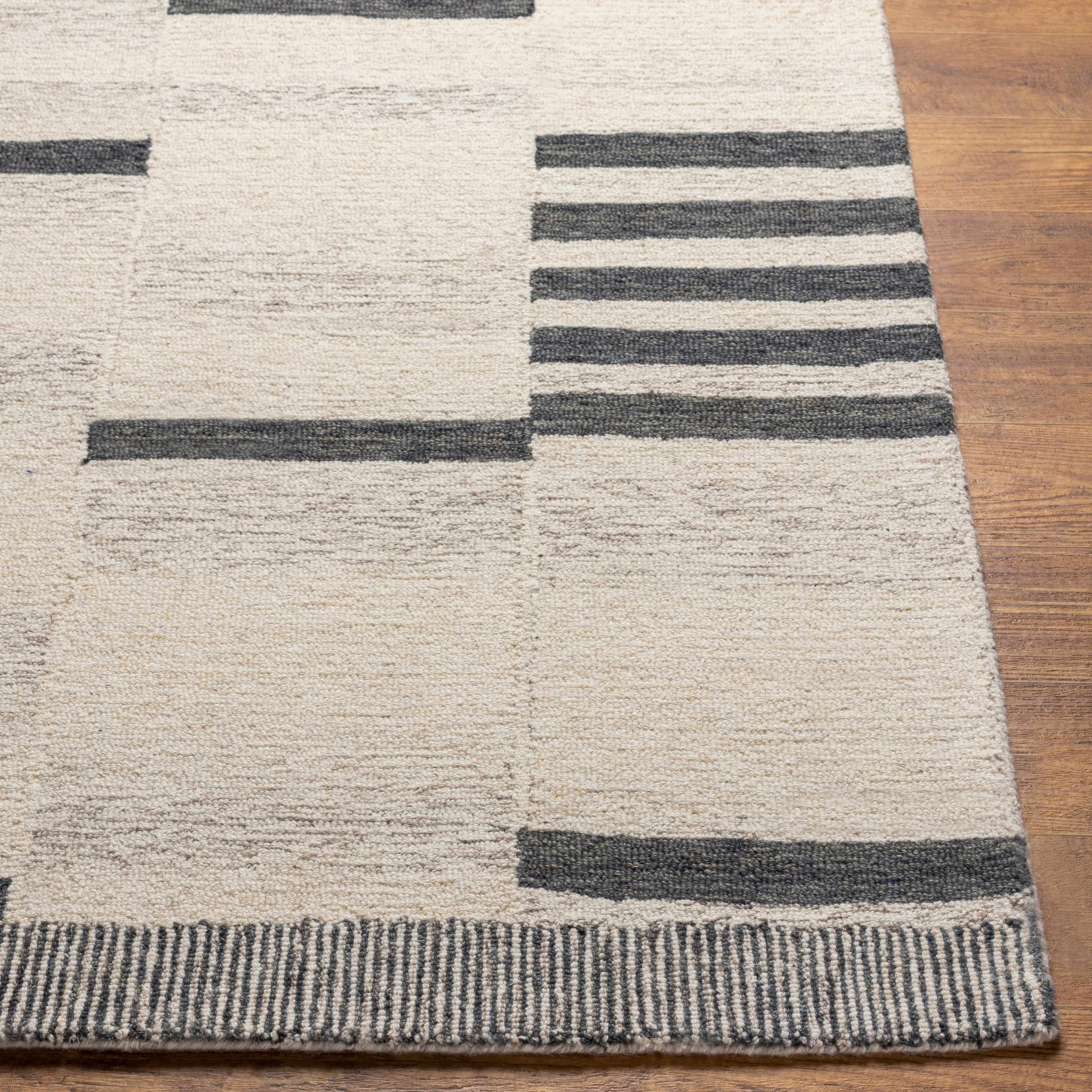 Irregular Beige Hand Tufted Wool Area Rug