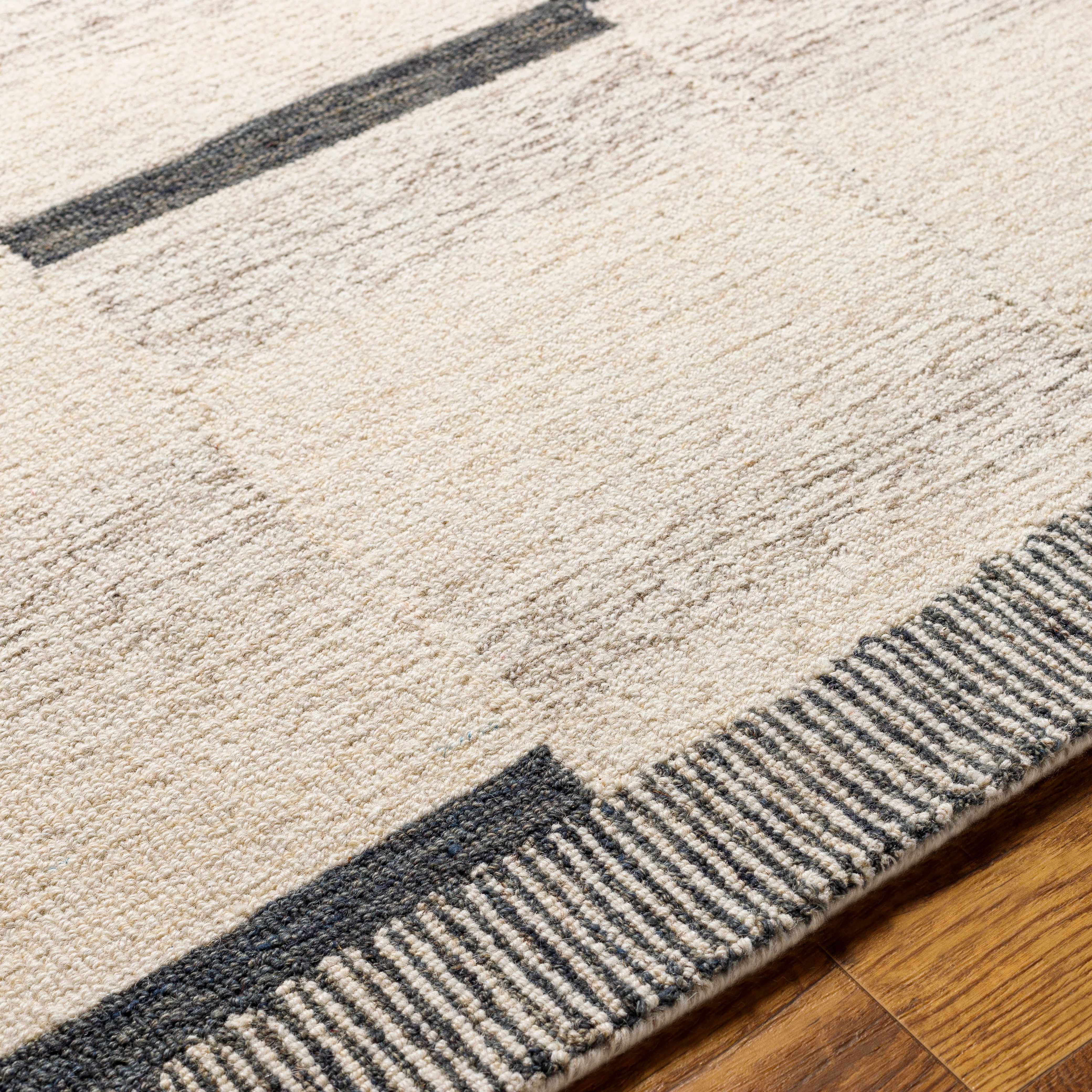 Irregular Beige Hand Tufted Wool Area Rug