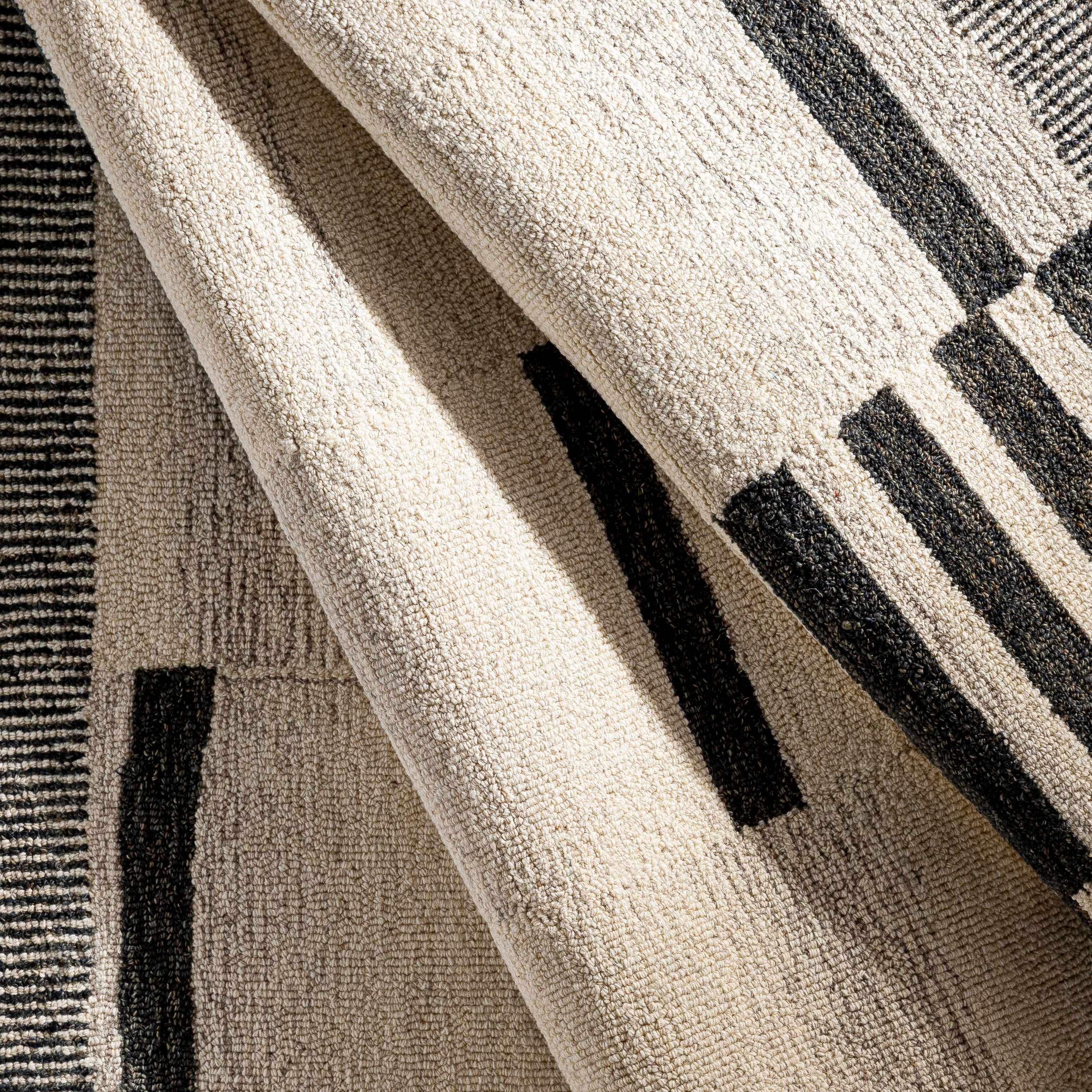 Irregular Beige Hand Tufted Wool Area Rug