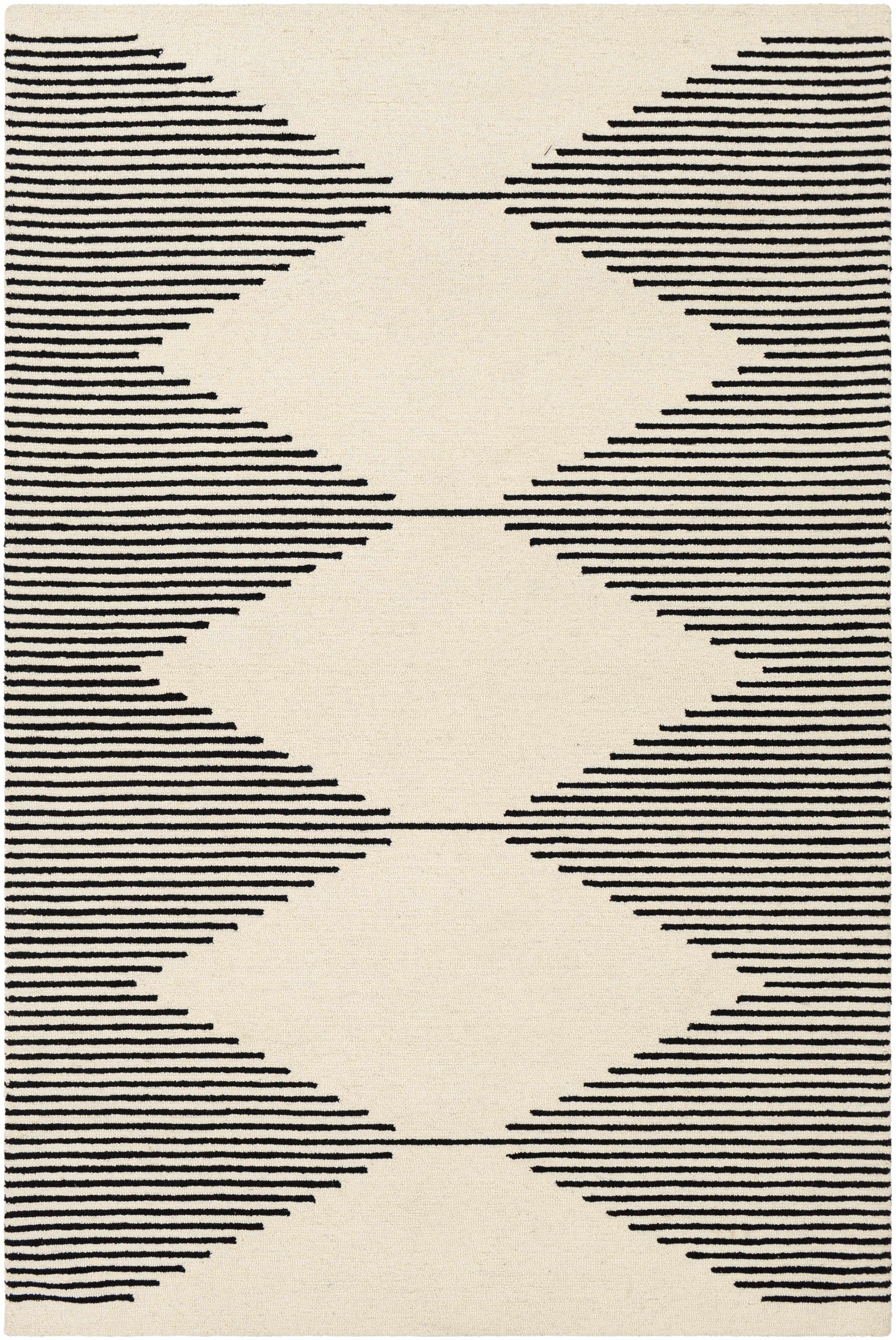 Elegant Diamond Striped Hand Tufted Wool Rug