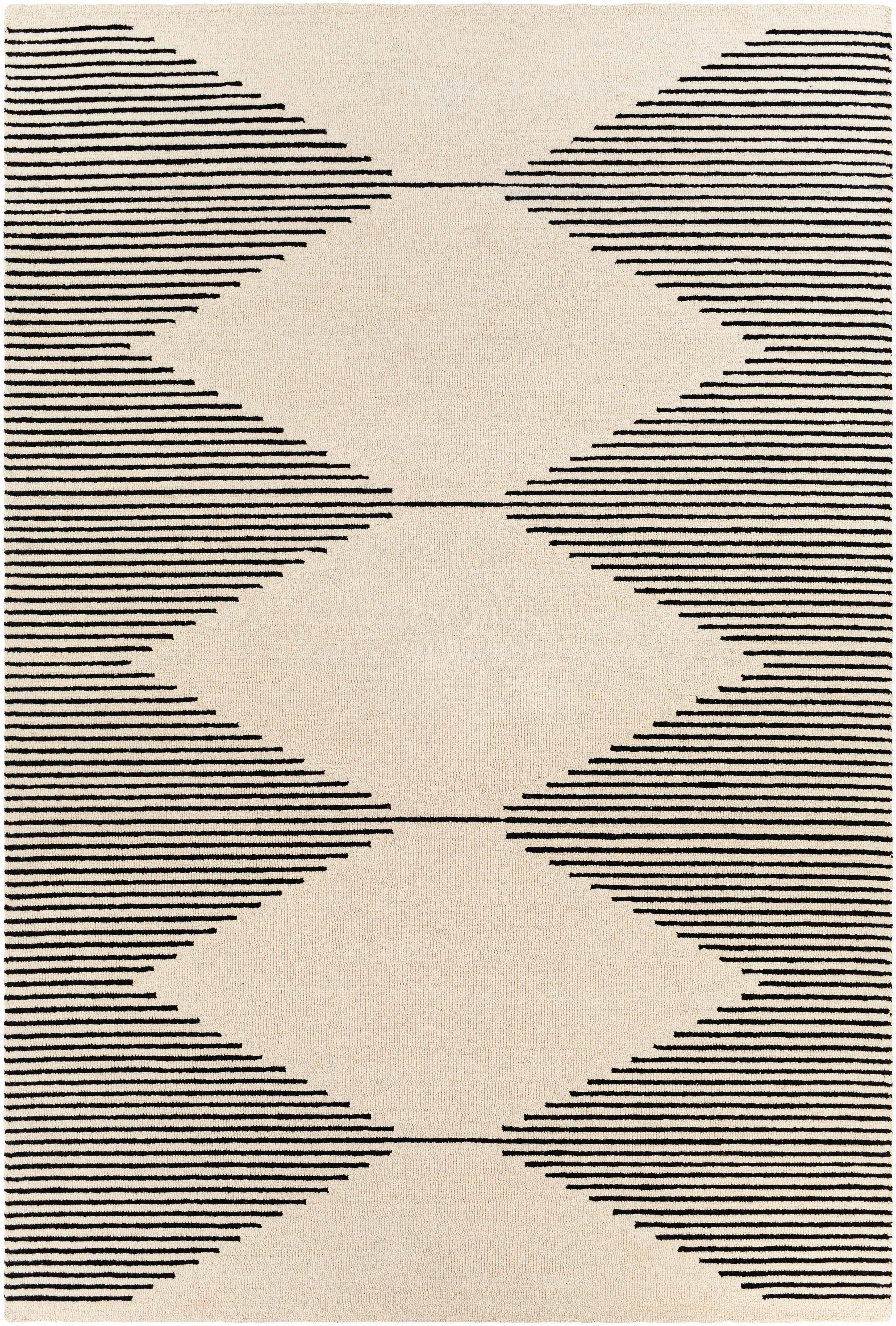 Elegant Diamond Striped Hand Tufted Wool Rug